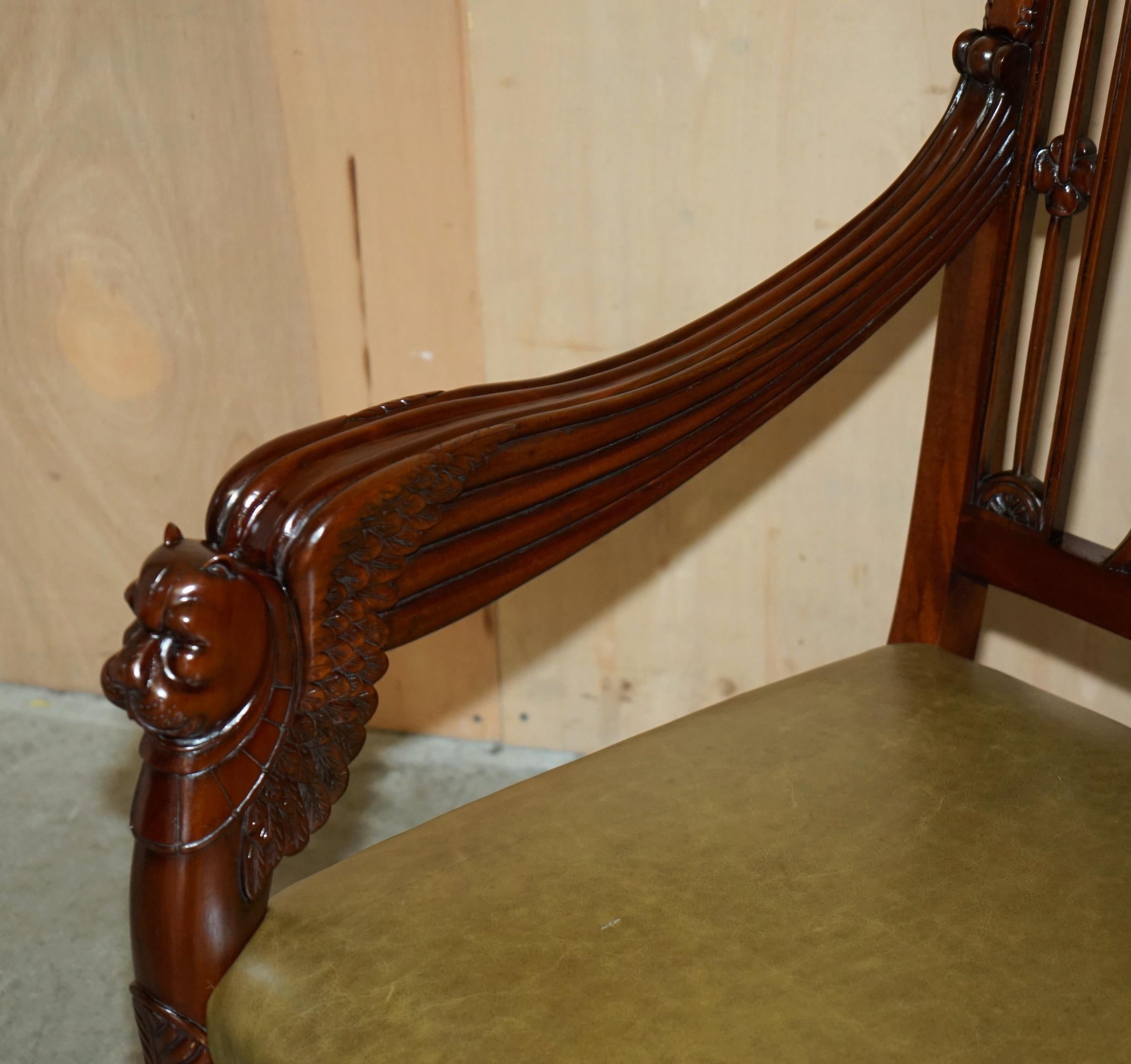 Hardwood EXQUISITE PAIR OF HAND CARVED HARDWOOD LiBRARY ARMCHAIRS LION GRIFFON WING ARMS For Sale