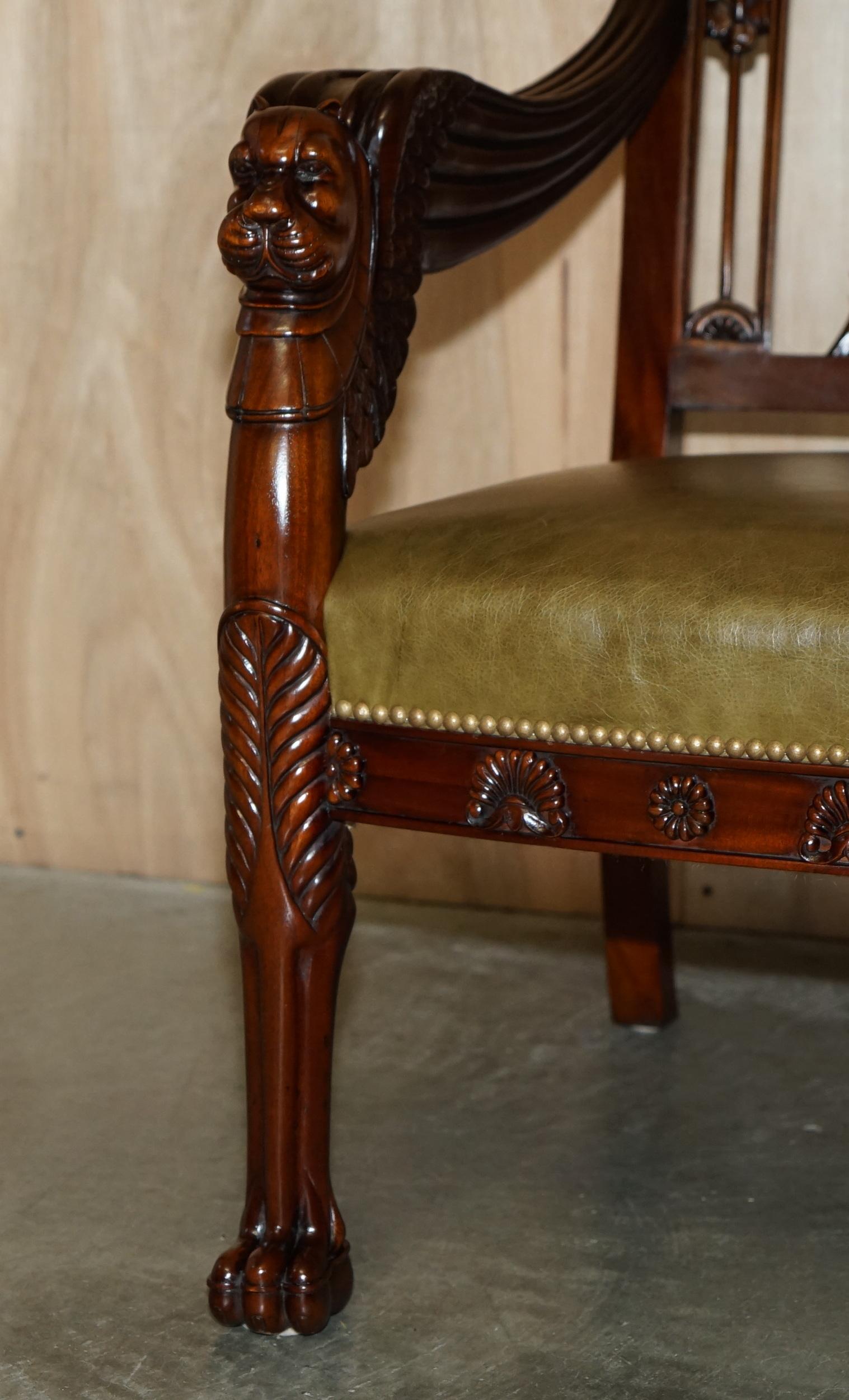 EXQUISITE PAIR OF HAND CARVED HARDWOOD LiBRARY ARMCHAIRS LION GRIFFON WING ARMS For Sale 1