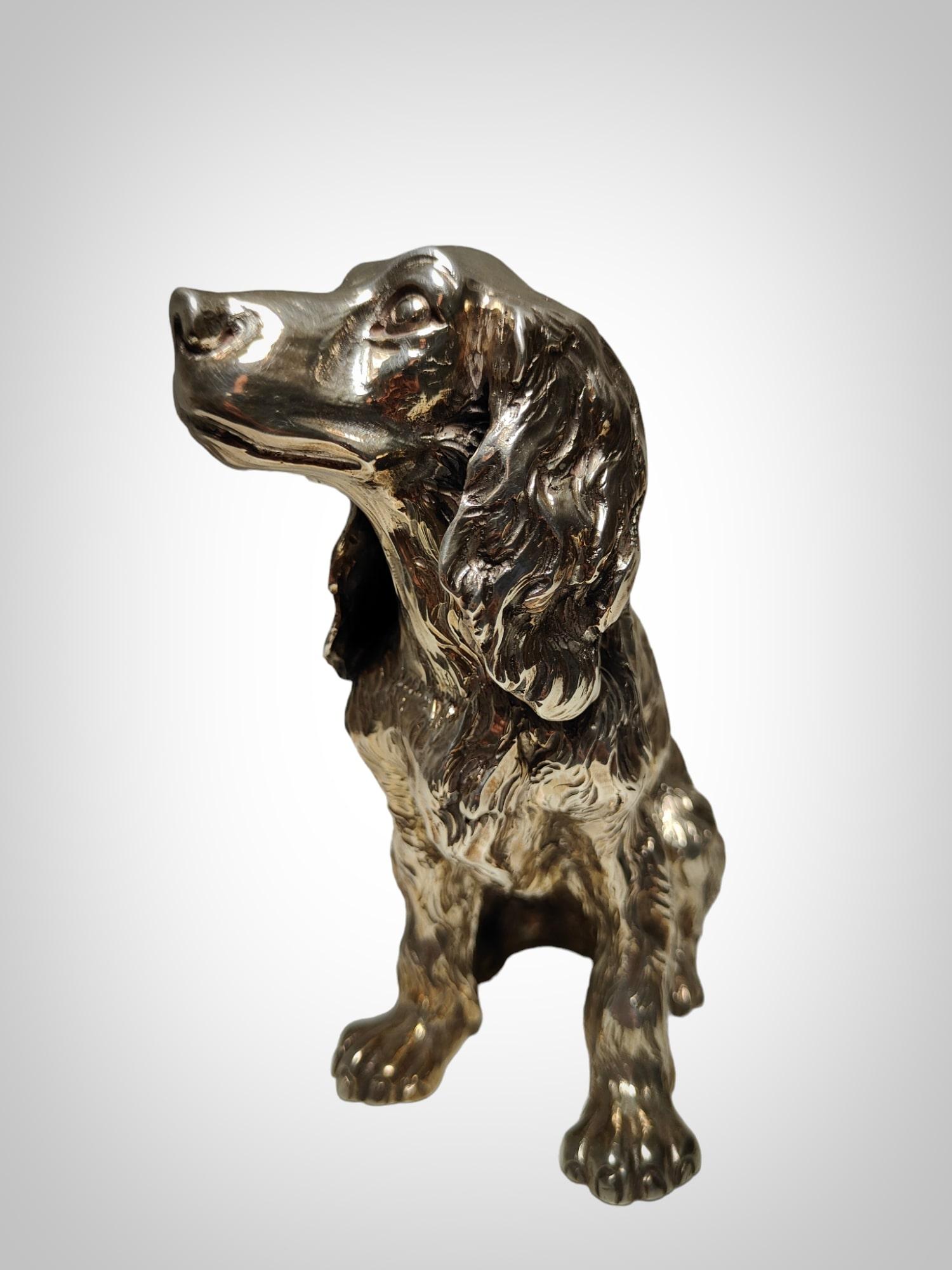 Exquisite Pair of Italian Solid Silver Cocker Spaniel Dogs For Sale 3