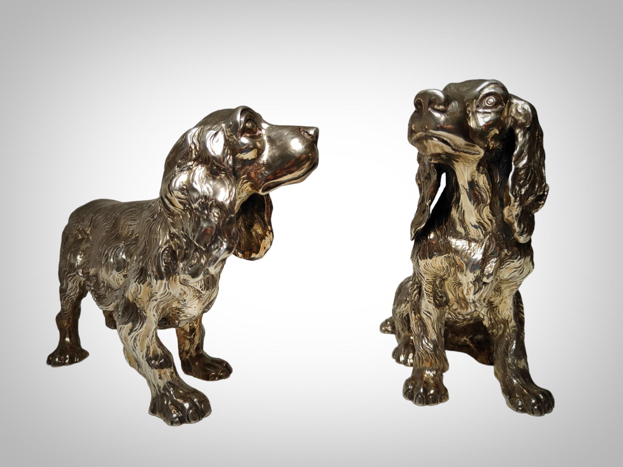 Exquisite Pair of Italian Solid Silver Cocker Spaniel Dogs For Sale 4