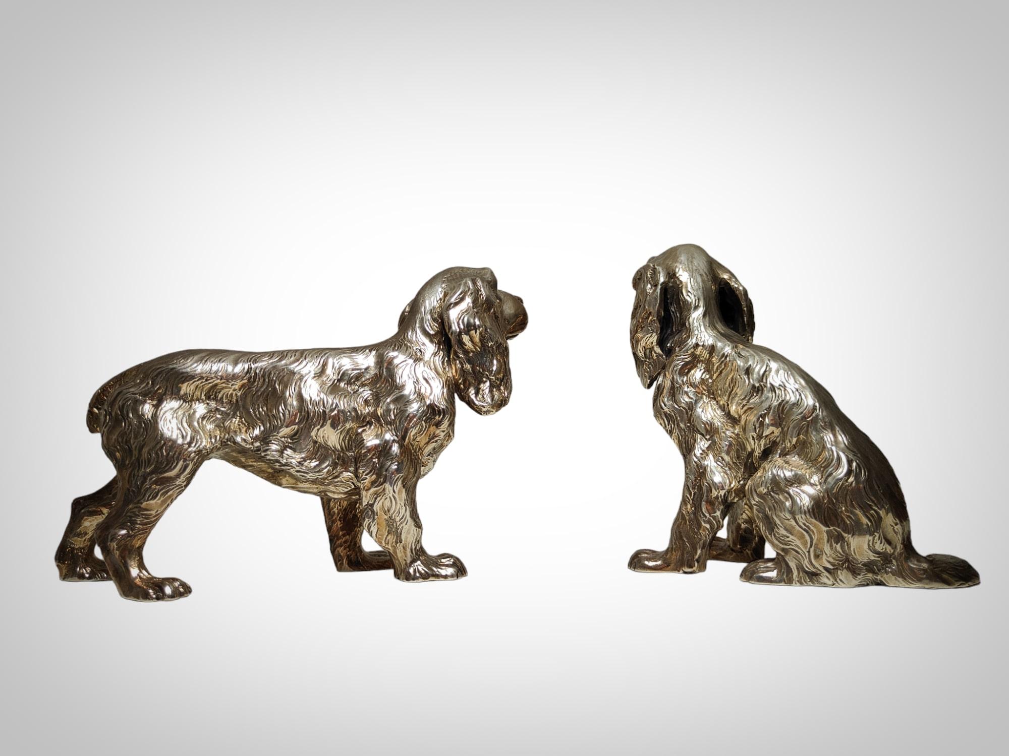 Exquisites Paar italienischer Cocker Spaniel-Hunde aus massivem Silber im Angebot 7