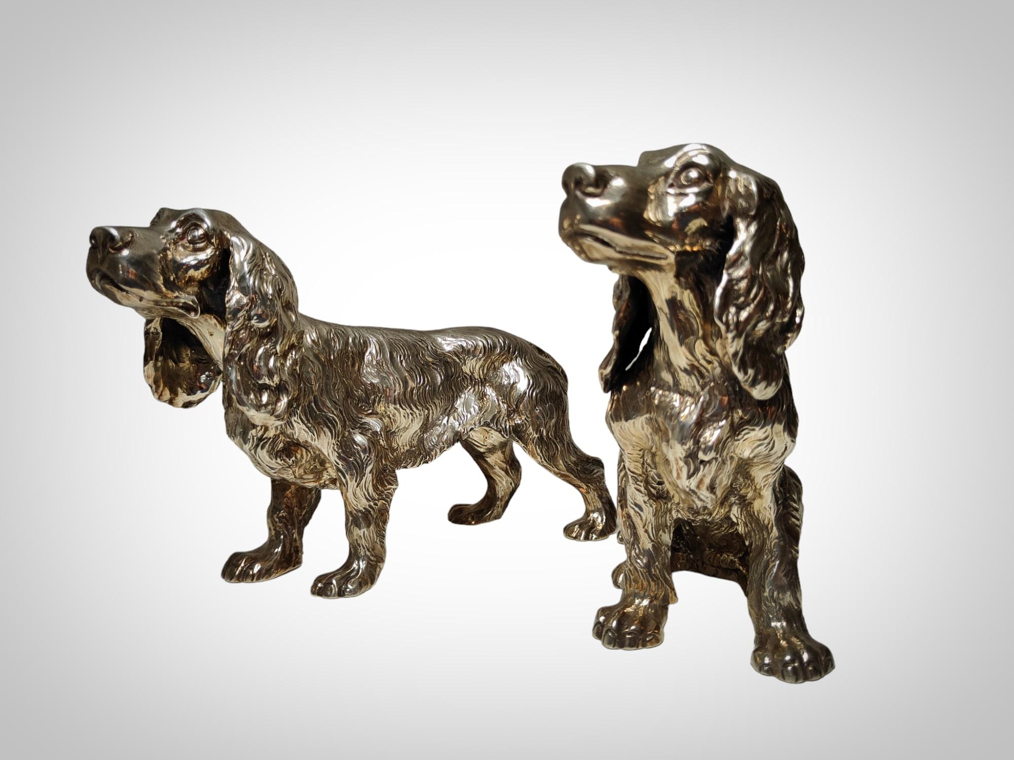 Exquisite Pair of Italian Solid Silver Cocker Spaniel Dogs For Sale 6