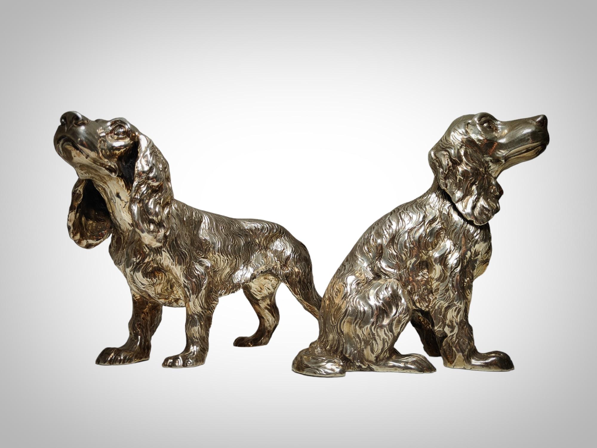 Exquisite Pair of Italian Solid Silver Cocker Spaniel Dogs For Sale 7