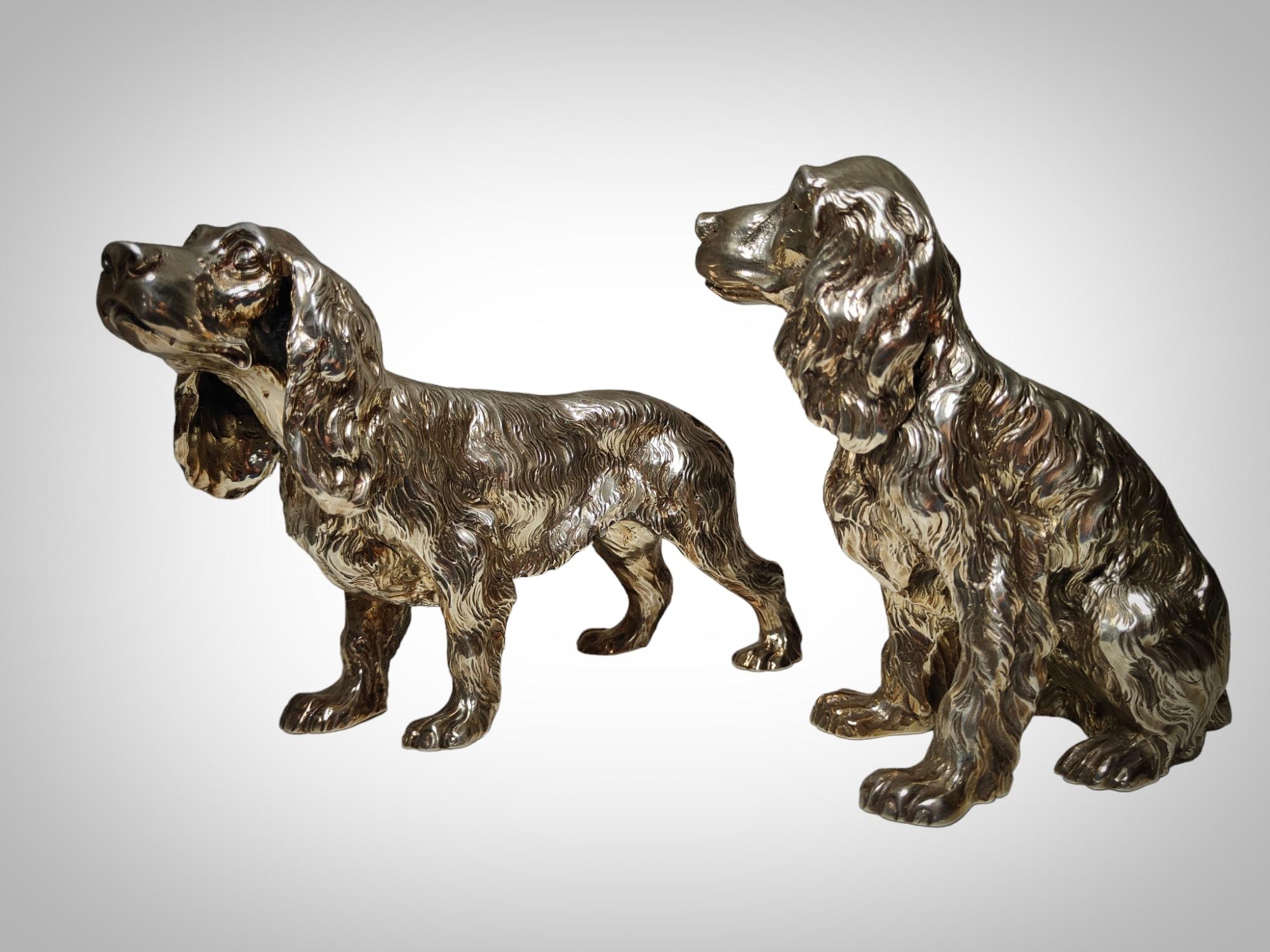 Exquisite Pair of Italian Solid Silver Cocker Spaniel Dogs For Sale 8