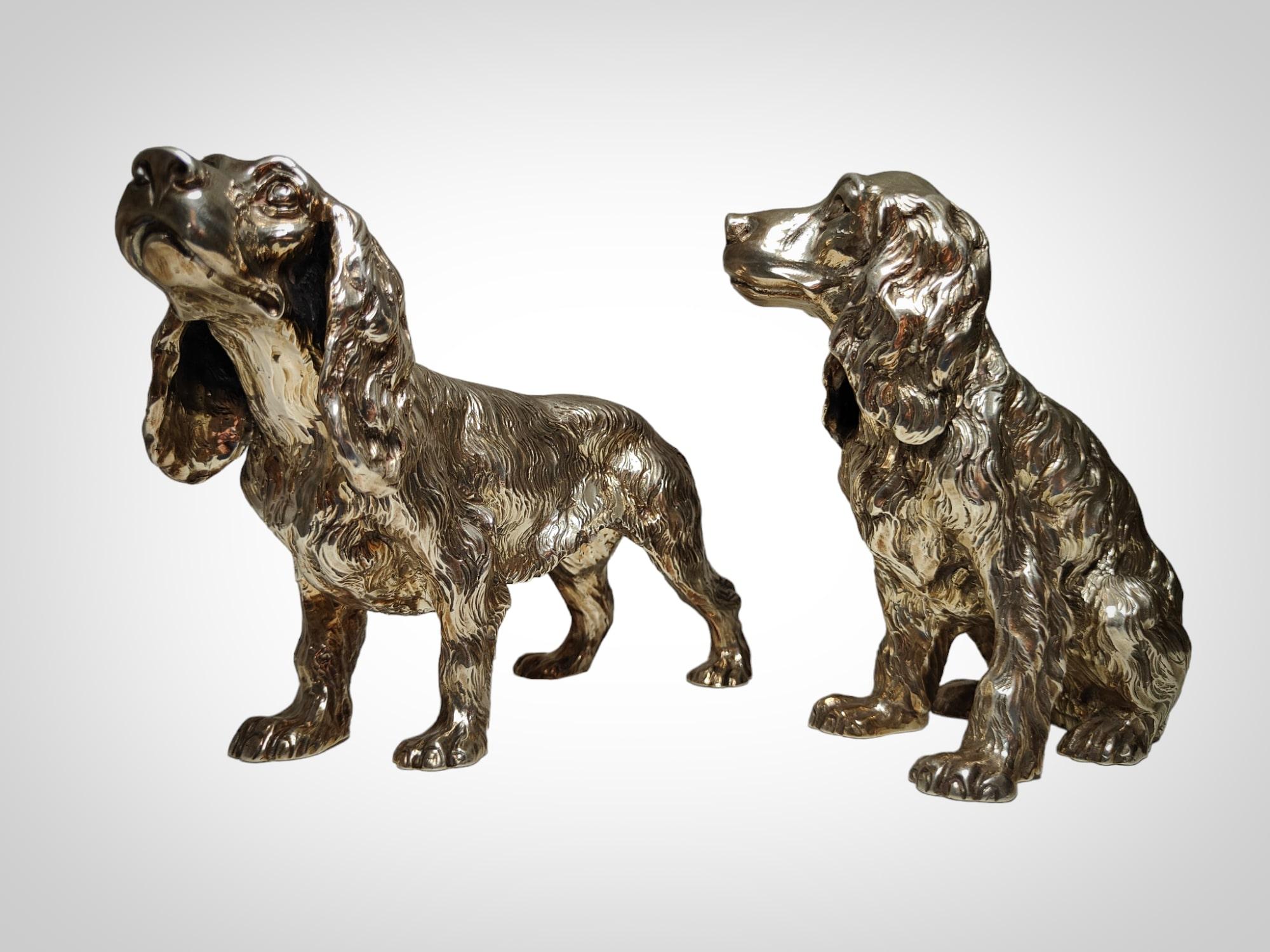 Exquisite Pair of Italian Solid Silver Cocker Spaniel Dogs For Sale 9