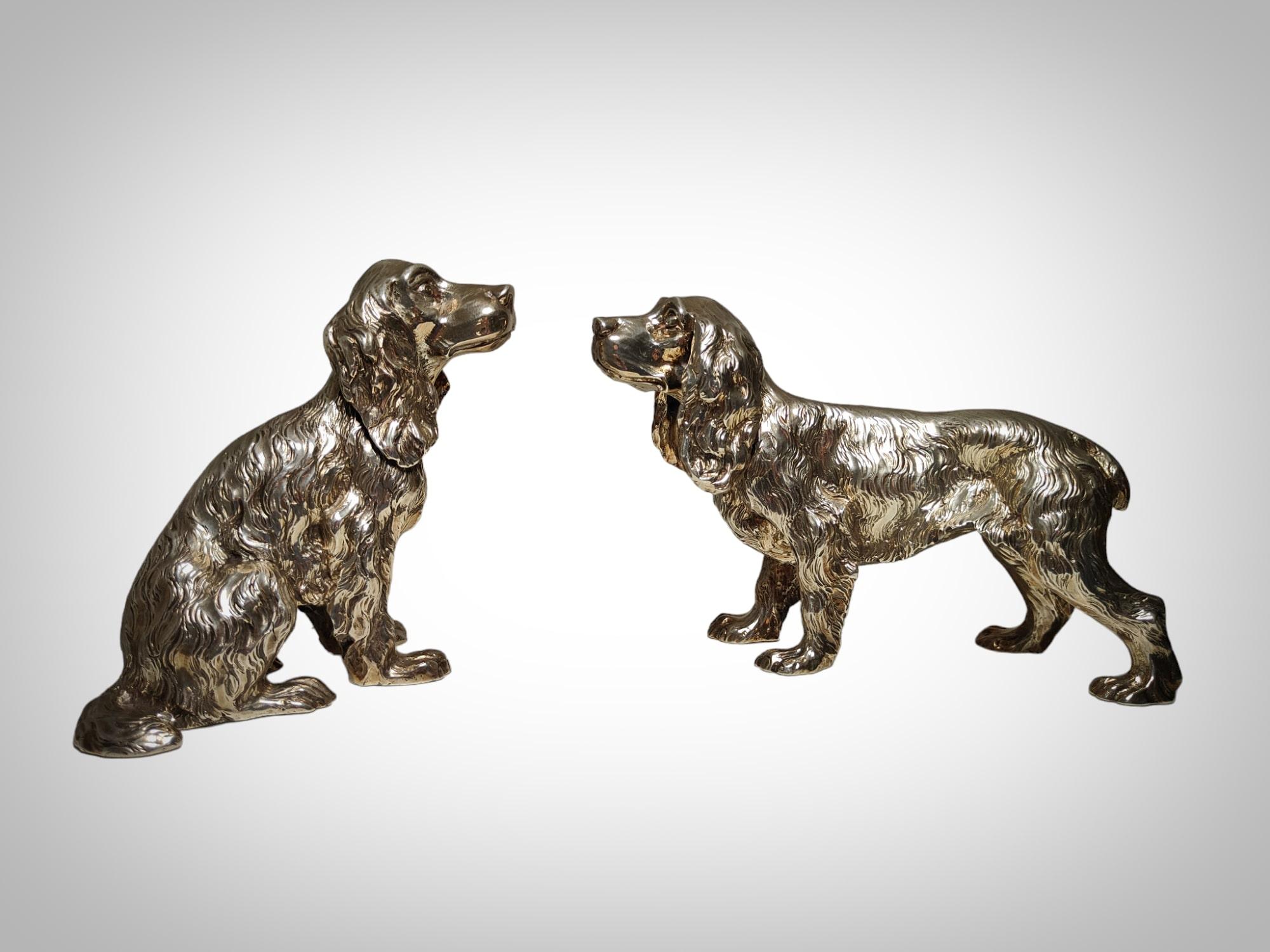Exquisites Paar italienischer Cocker Spaniel-Hunde aus massivem Silber im Zustand „Hervorragend“ im Angebot in Madrid, ES