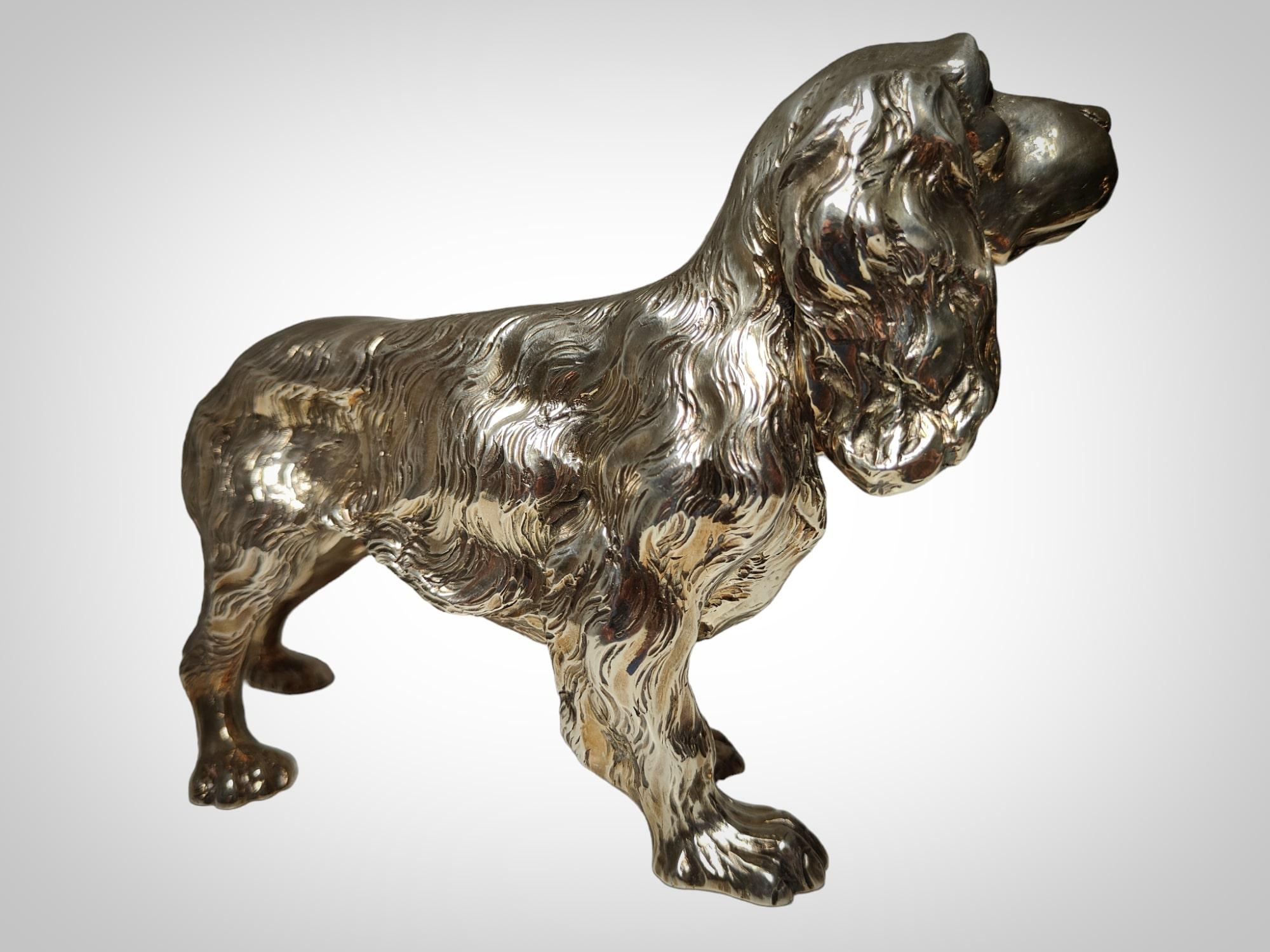 Exquisite Pair of Italian Solid Silver Cocker Spaniel Dogs In Excellent Condition For Sale In Madrid, ES
