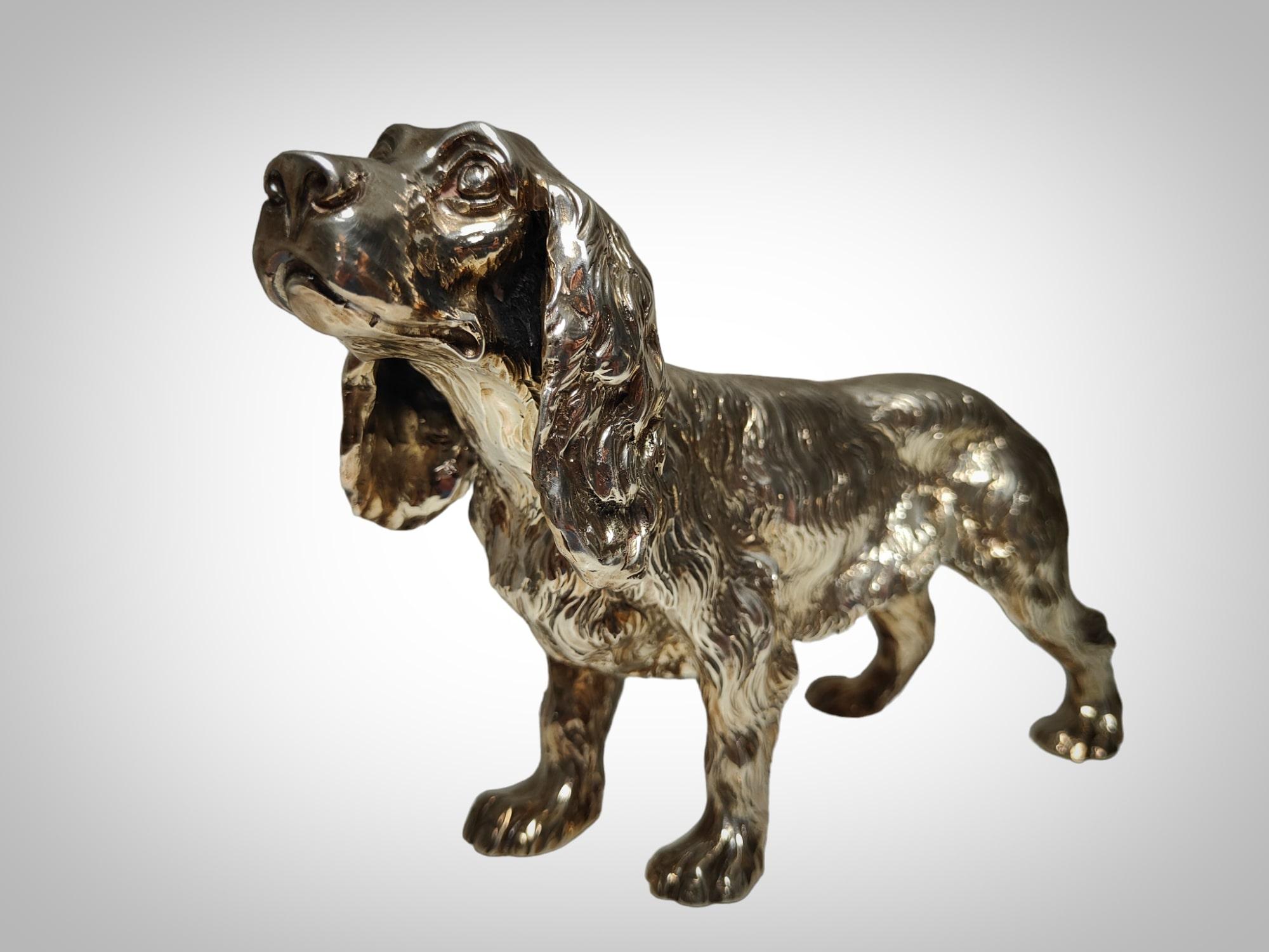 Late 20th Century Exquisite Pair of Italian Solid Silver Cocker Spaniel Dogs For Sale