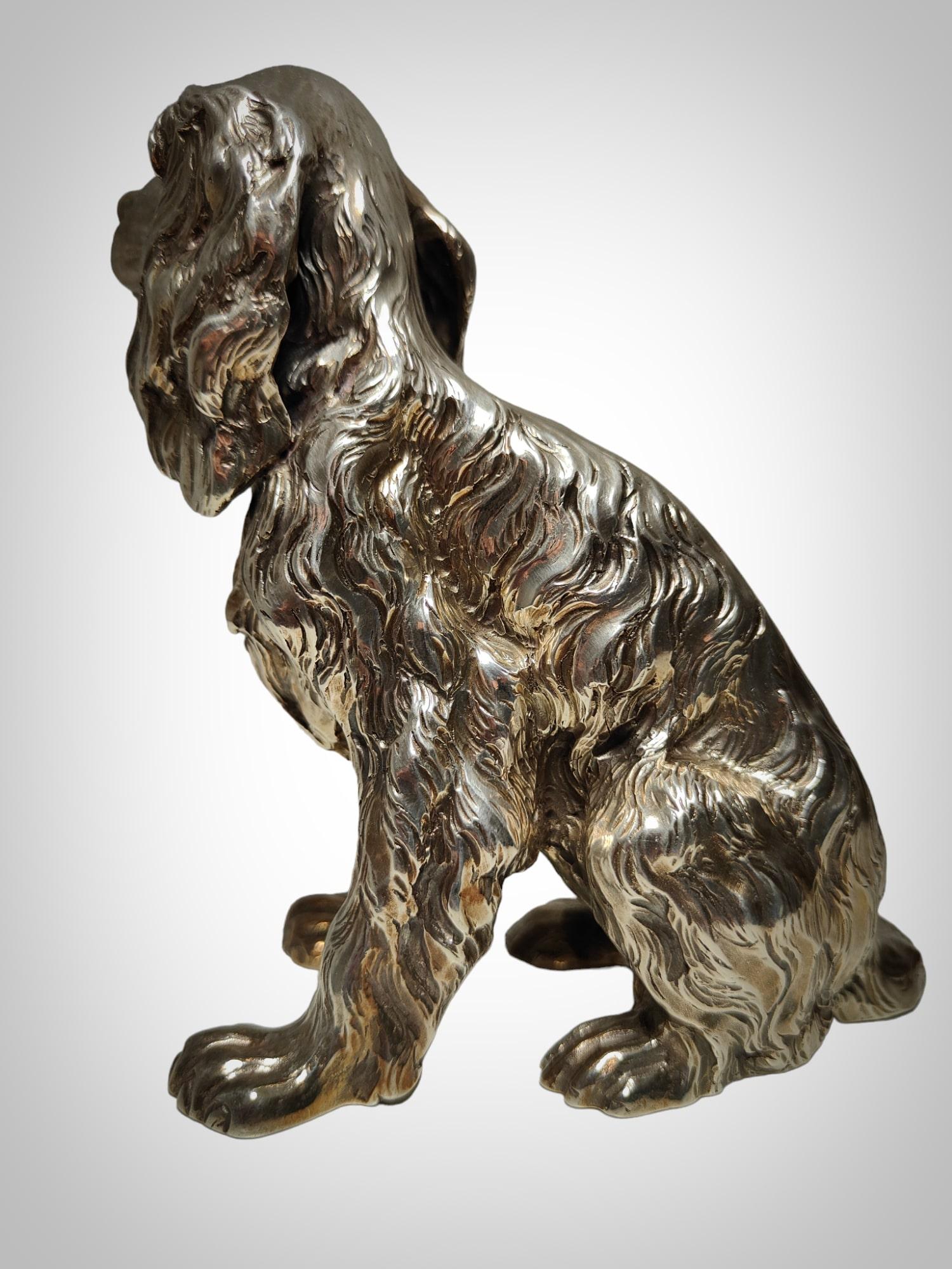 Exquisite Pair of Italian Solid Silver Cocker Spaniel Dogs For Sale 1