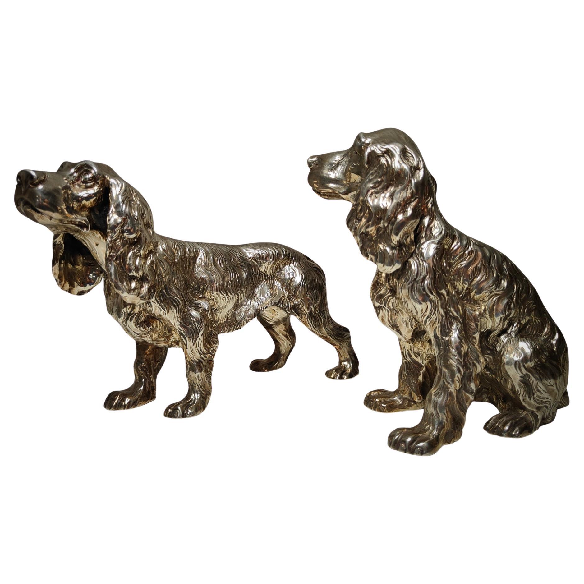 Exquisites Paar italienischer Cocker Spaniel-Hunde aus massivem Silber im Angebot