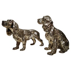 Magnifique paire italienne de chiens d'épagneul cocker en argent massif