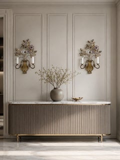 Exquisite Pair of Italian Wall Sconces with Amethyst & Smoky Glass Blossoms