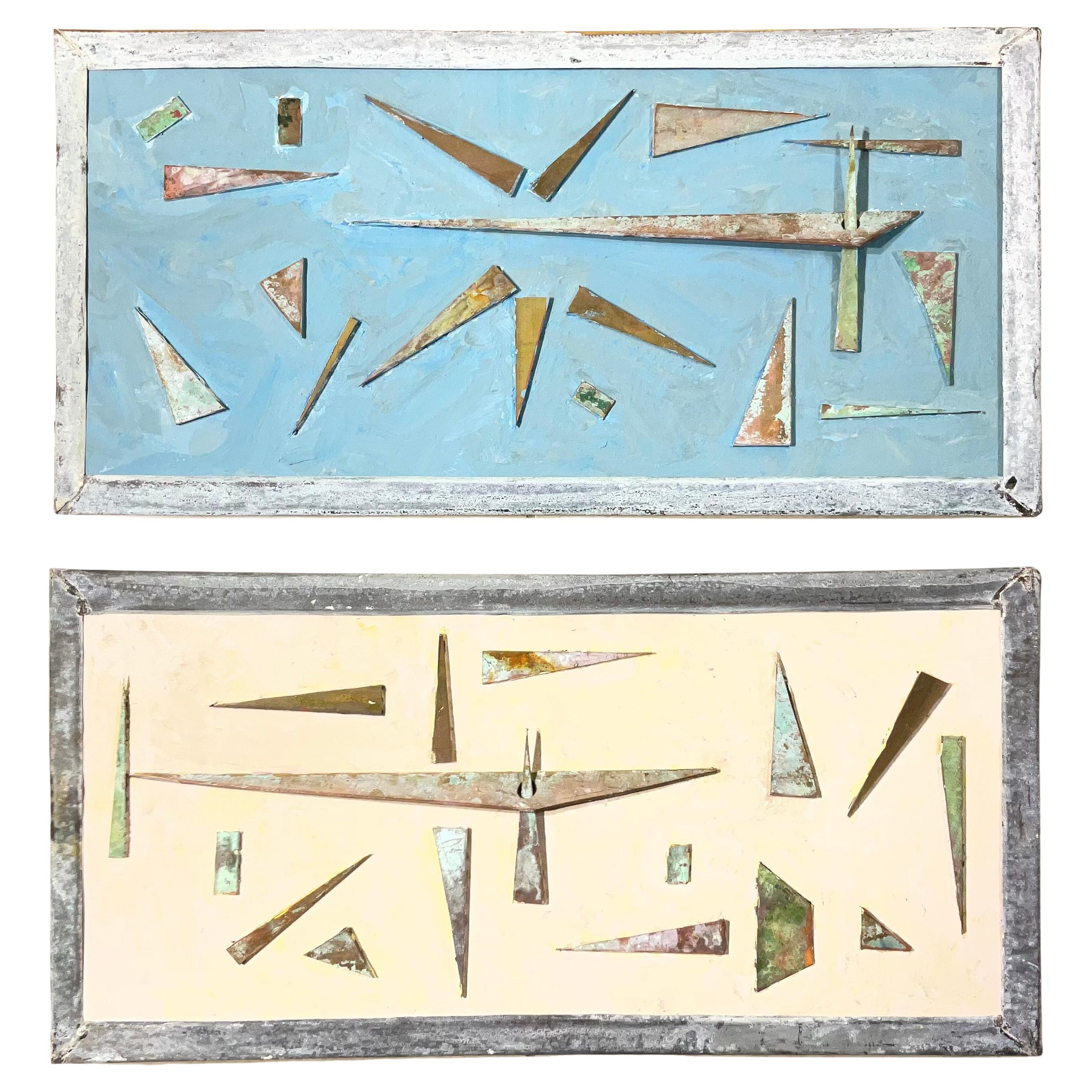 Paire exquise de sculptures murales abstraites en techniques mixtes de Joseph Malekan