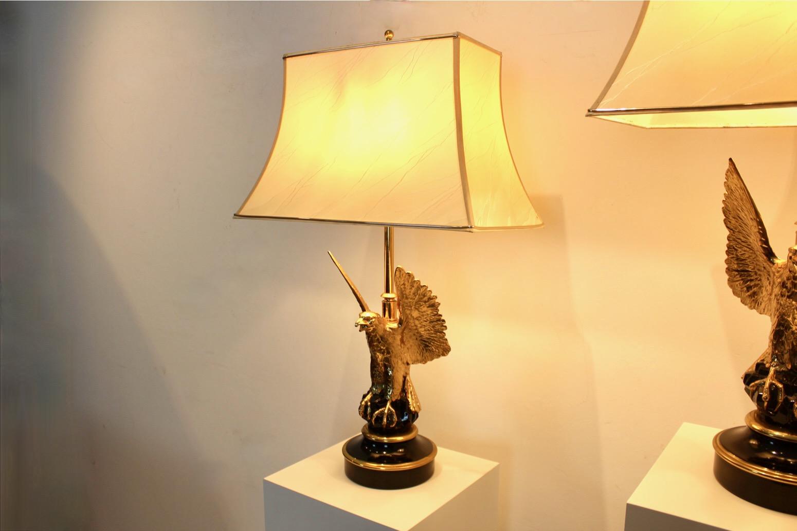 Exquisite Pair of Large Belgian Brass Eagle Sculptured Table Lamps for DeKnudt For Sale 6
