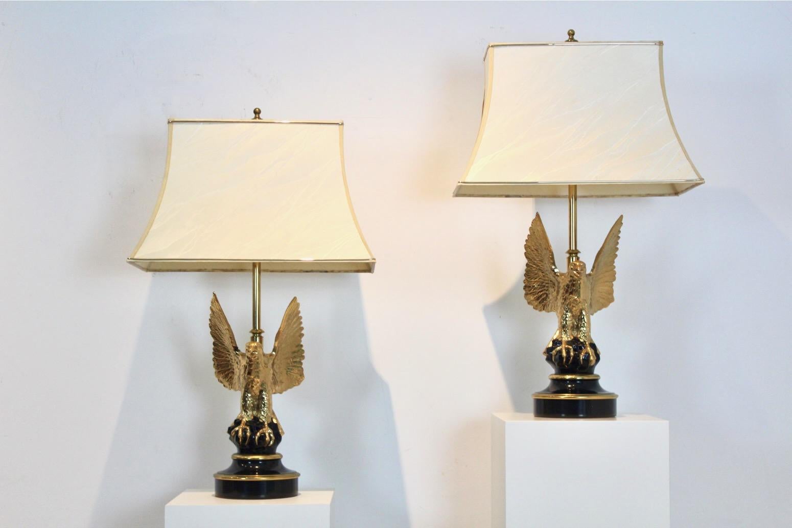 Exquisite Pair of Large Belgian Brass Eagle Sculptured Table Lamps for DeKnudt For Sale 9