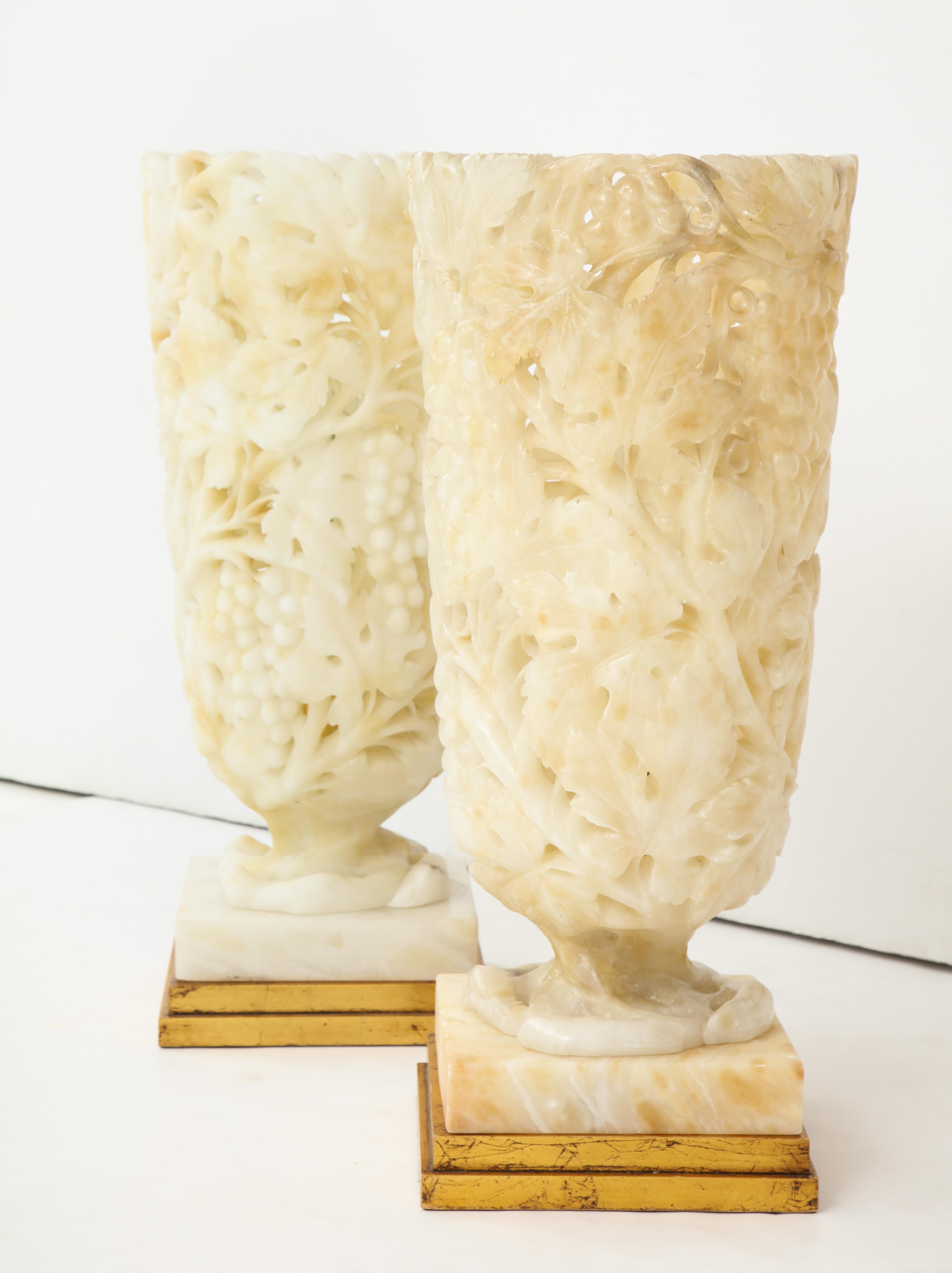 Hollywood Regency Exquisite Pair of Large Carved Alabaster Lamps