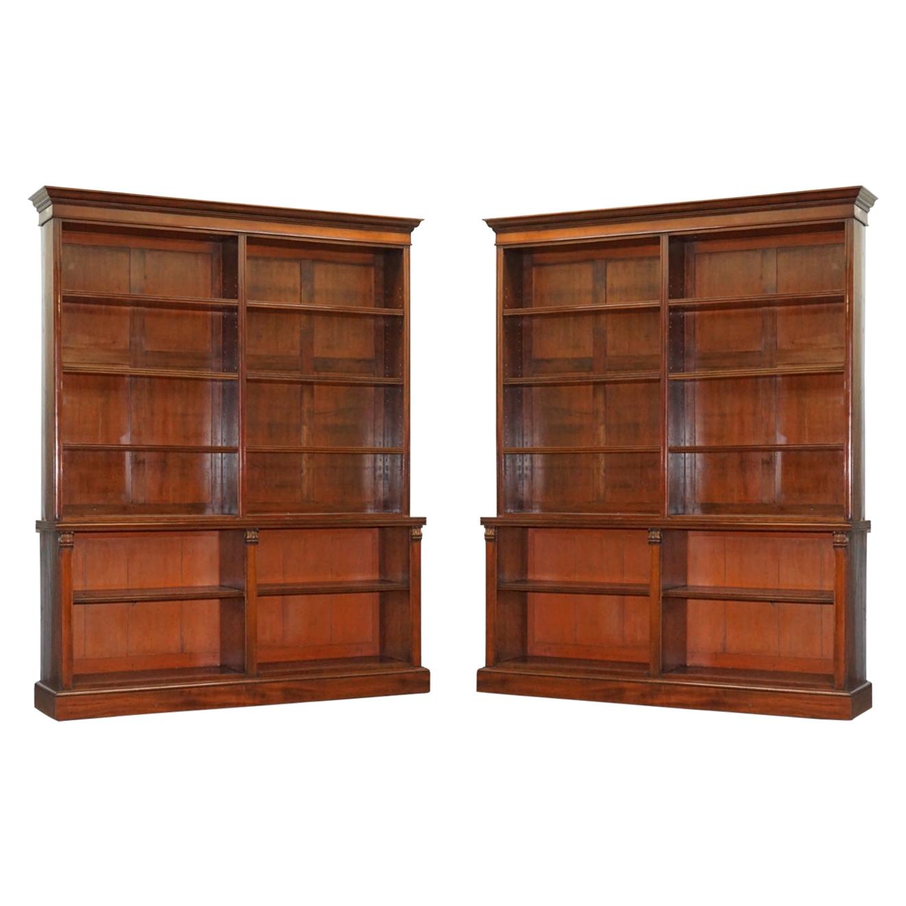Exquisite Pair of Large Mid Victorian 1860 Antique Hardwood Library Bookcases