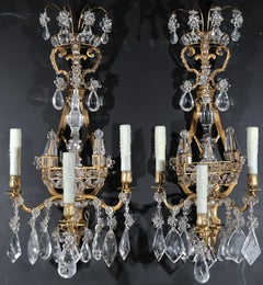 Exquisite Pair of Magnificent Gilt Bronze & Rock Crystal Wall Sconces