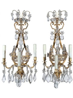Exquisite Pair of Magnificent Gilt Bronze & Rock Crystal Wall Sconces