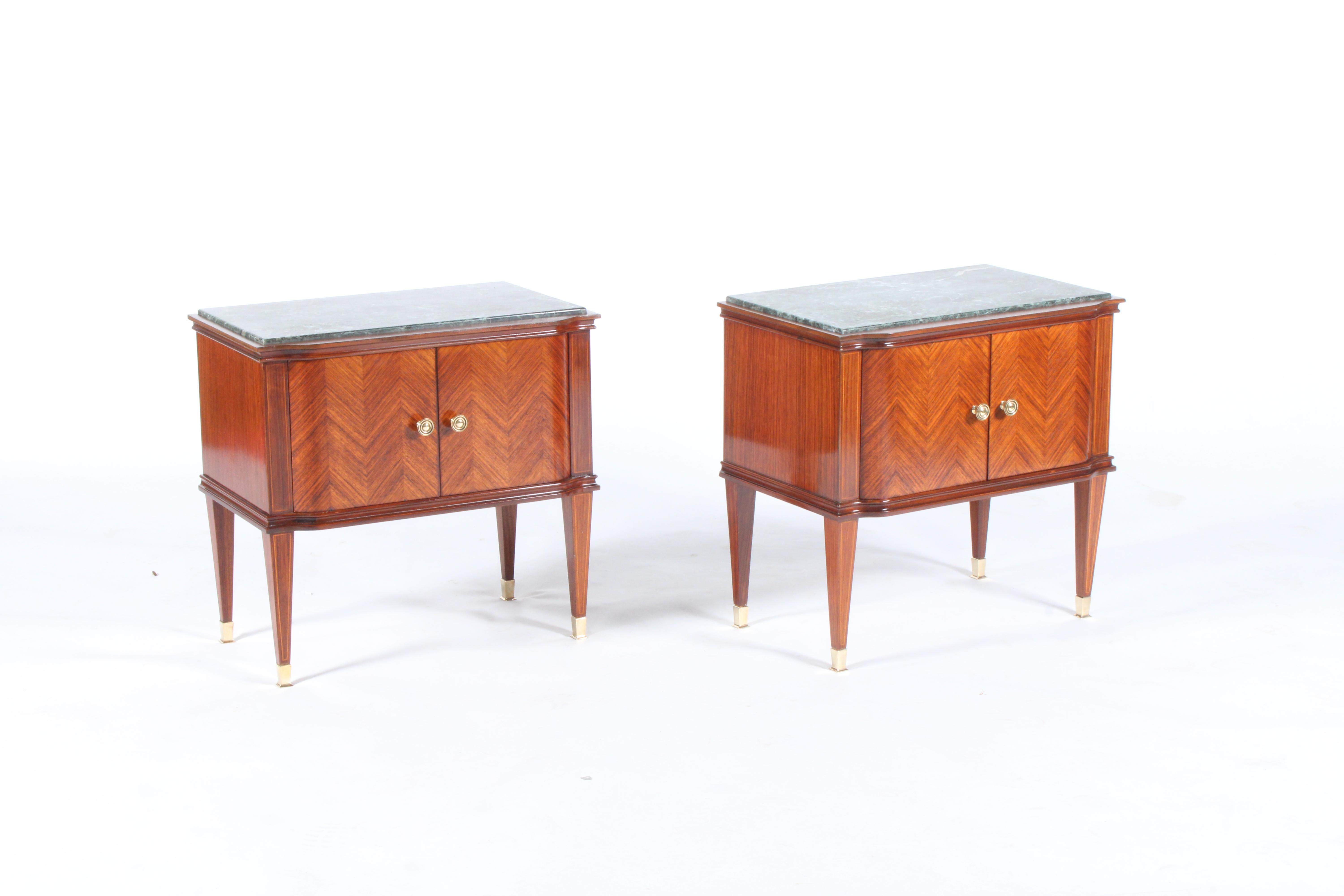Exquisite Pair of Midcentury Italian Night Stands with Green Marble Tops 8