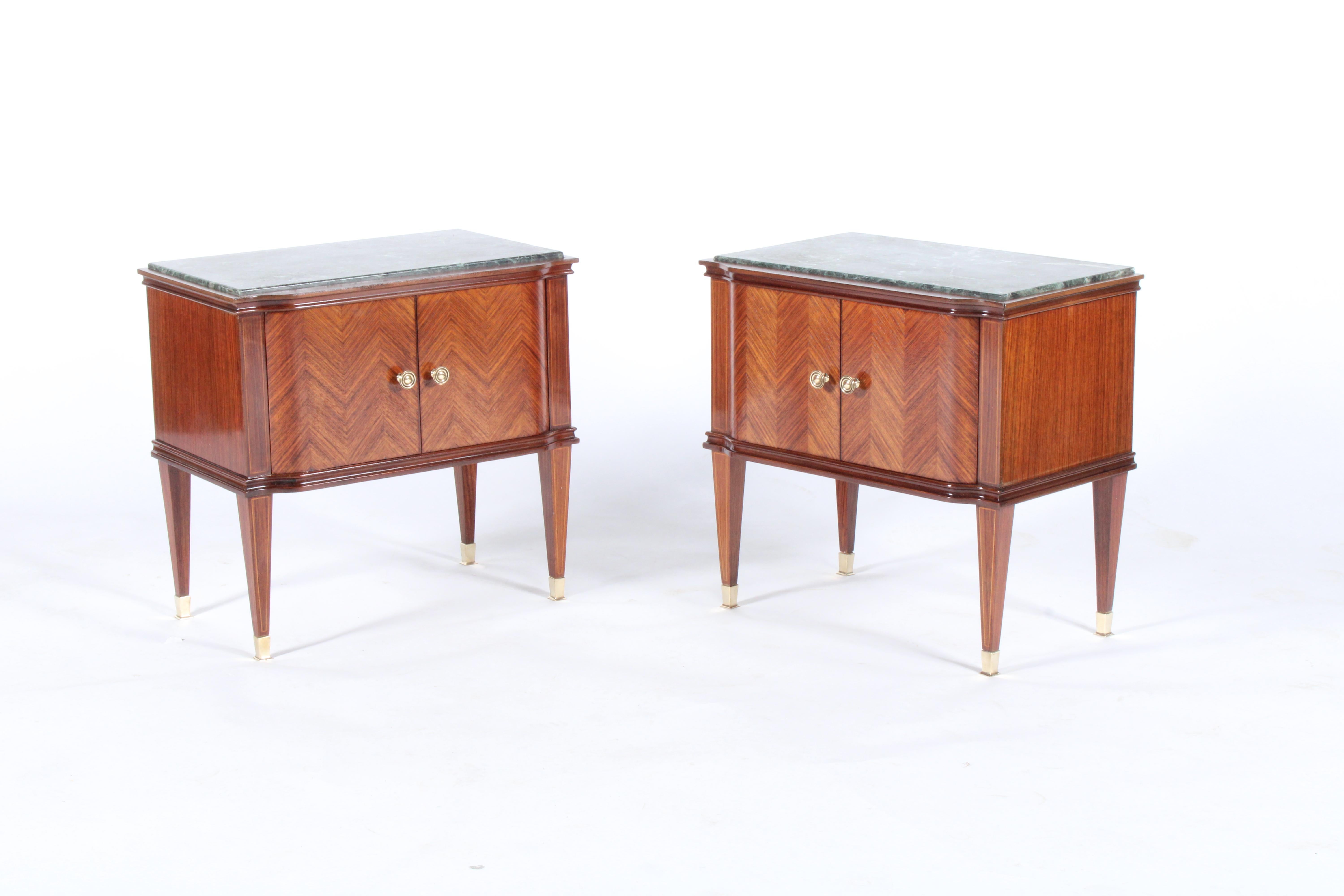 Mid-20th Century Exquisite Pair of Midcentury Italian Night Stands with Green Marble Tops