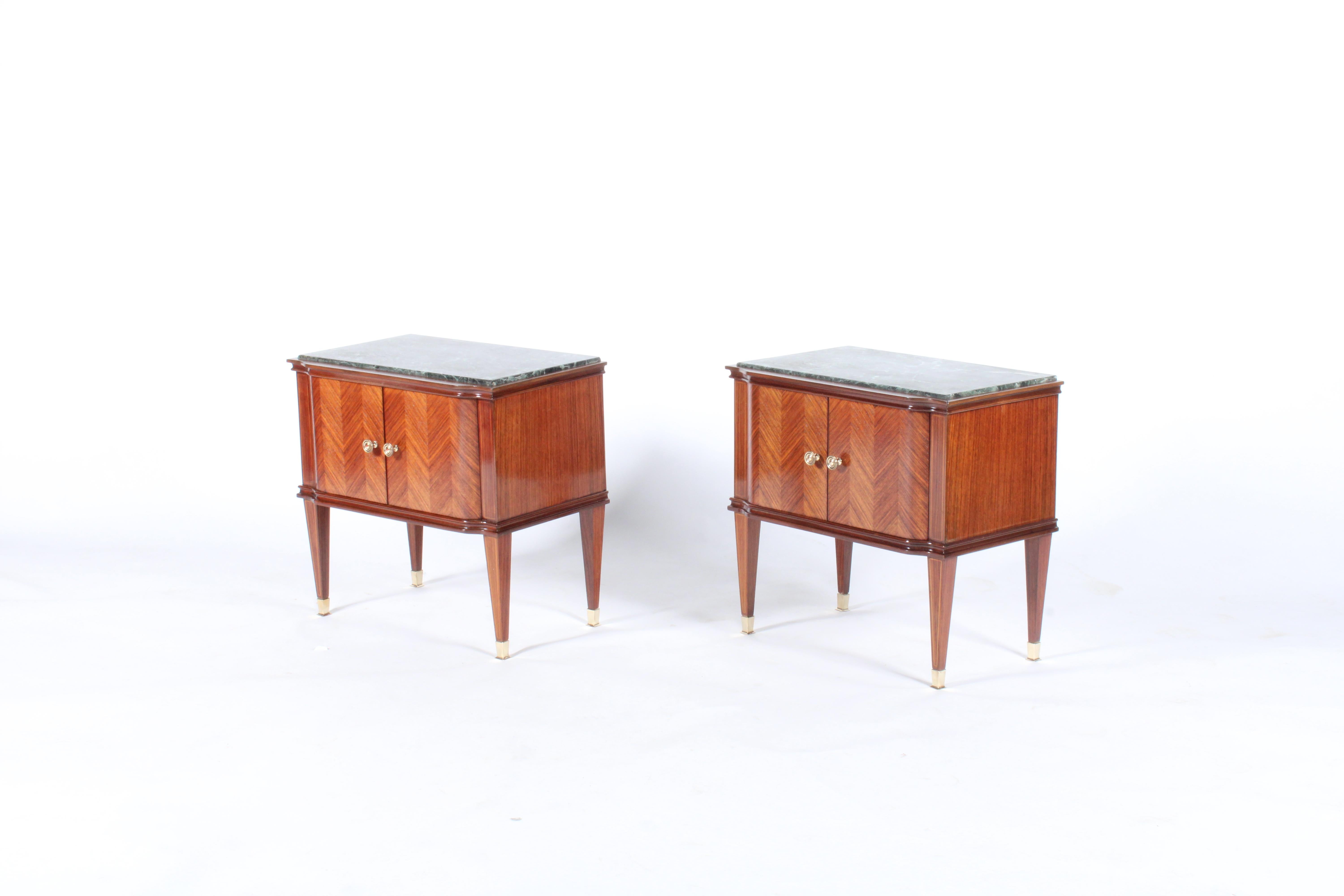 Exquisite Pair of Midcentury Italian Night Stands with Green Marble Tops 1