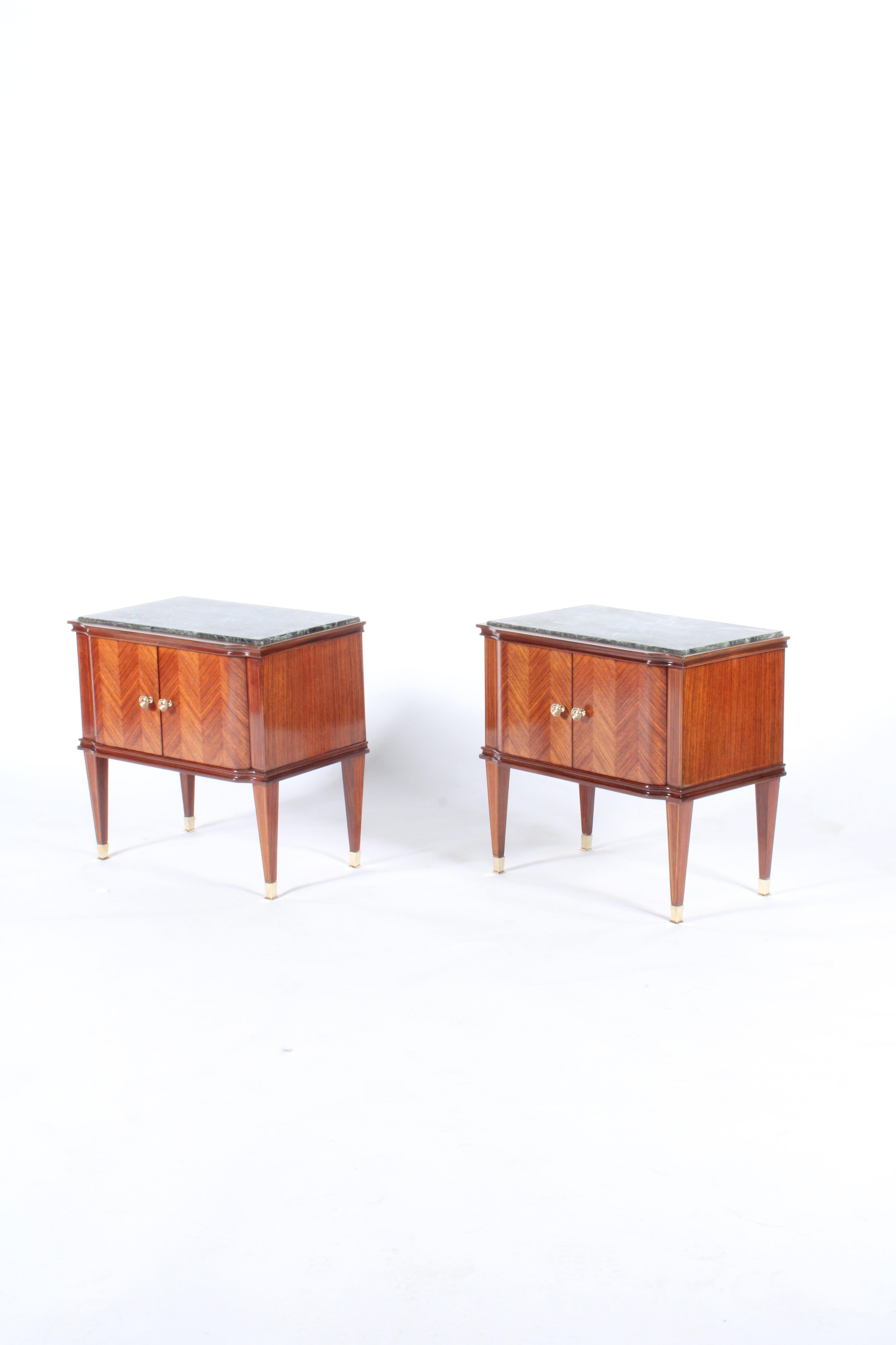 Exquisite Pair of Midcentury Italian Night Stands with Green Marble Tops 2