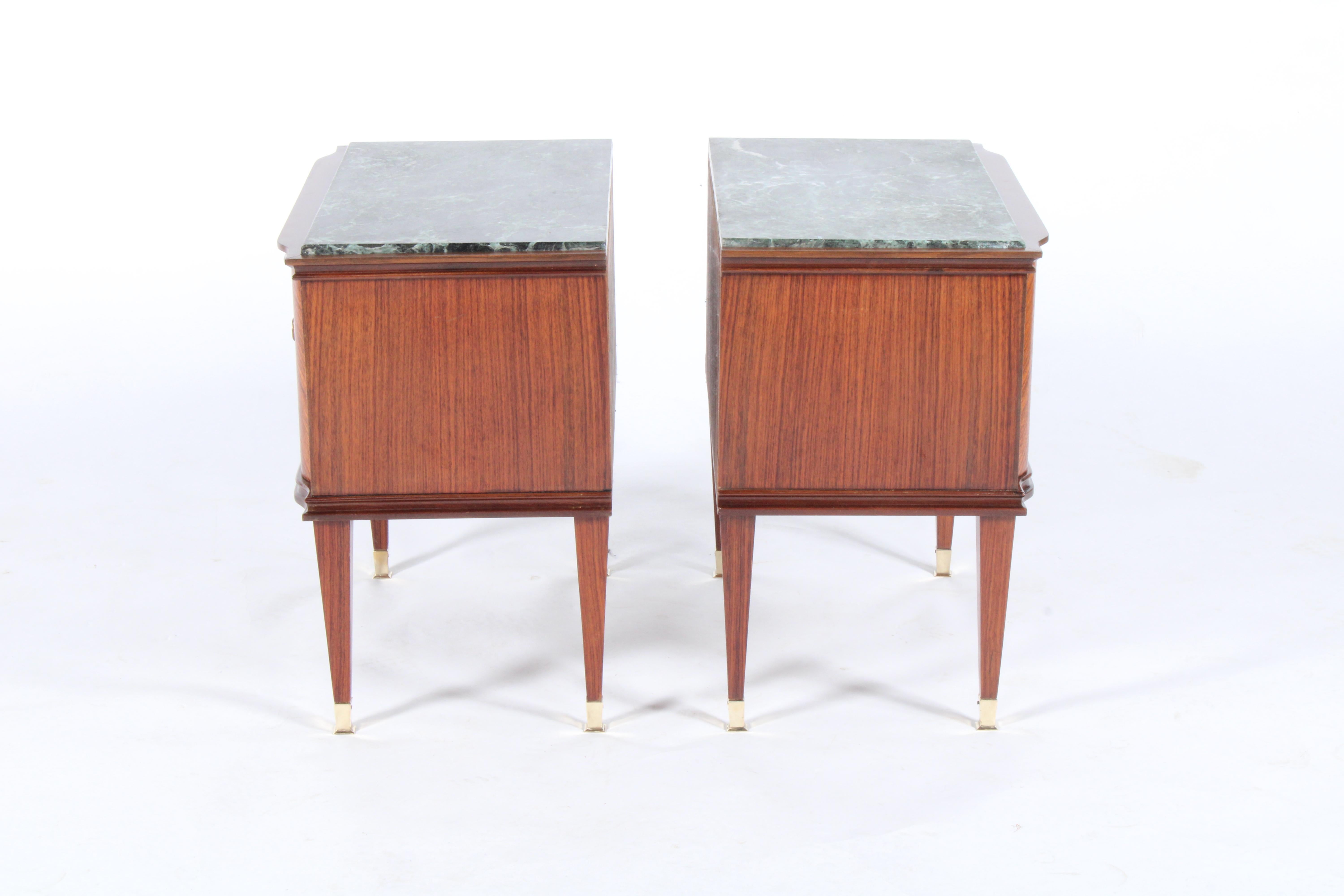Exquisite Pair of Midcentury Italian Night Stands with Green Marble Tops 3