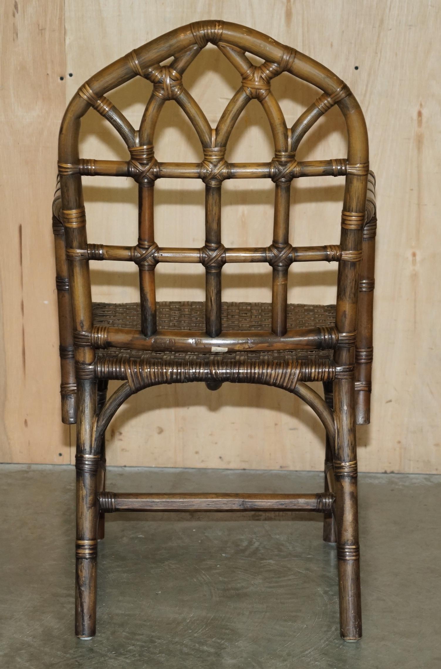 EXQUISITE PAIR OF MID CENTURY MCGUIRE RATTAN GOTHIC CATHEDRAL BACK ARMCHAIRs 3