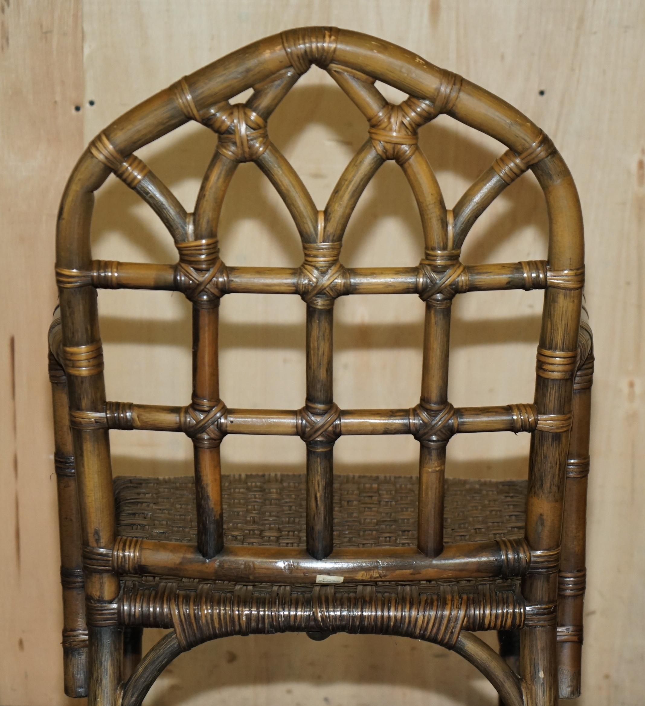 EXQUISITE PAIR OF MID CENTURY MCGUIRE RATTAN GOTHIC CATHEDRAL BACK ARMCHAIRs 4