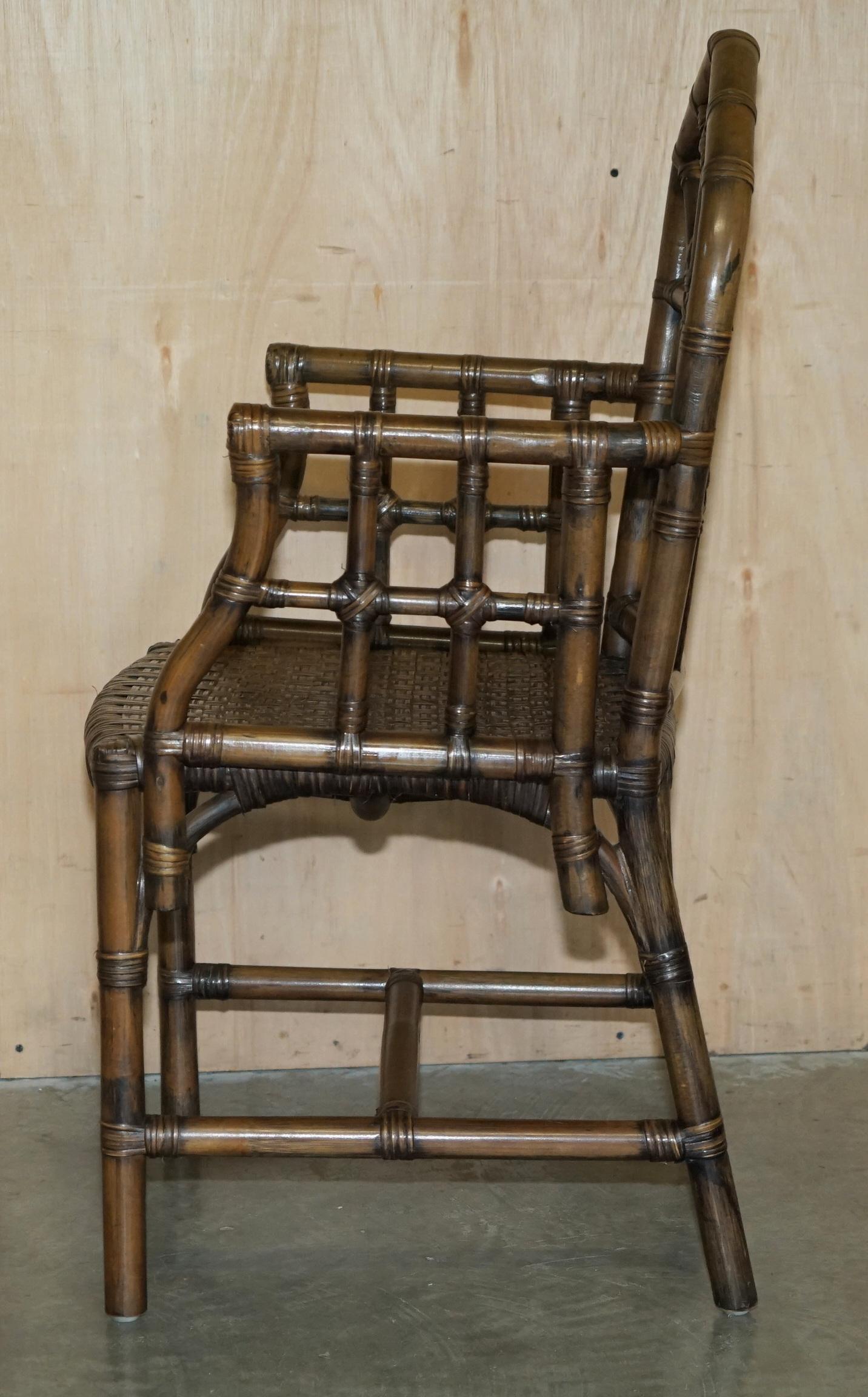 EXQUISITE PAIR OF MID CENTURY MCGUIRE RATTAN GOTHIC CATHEDRAL BACK ARMCHAIRs 5