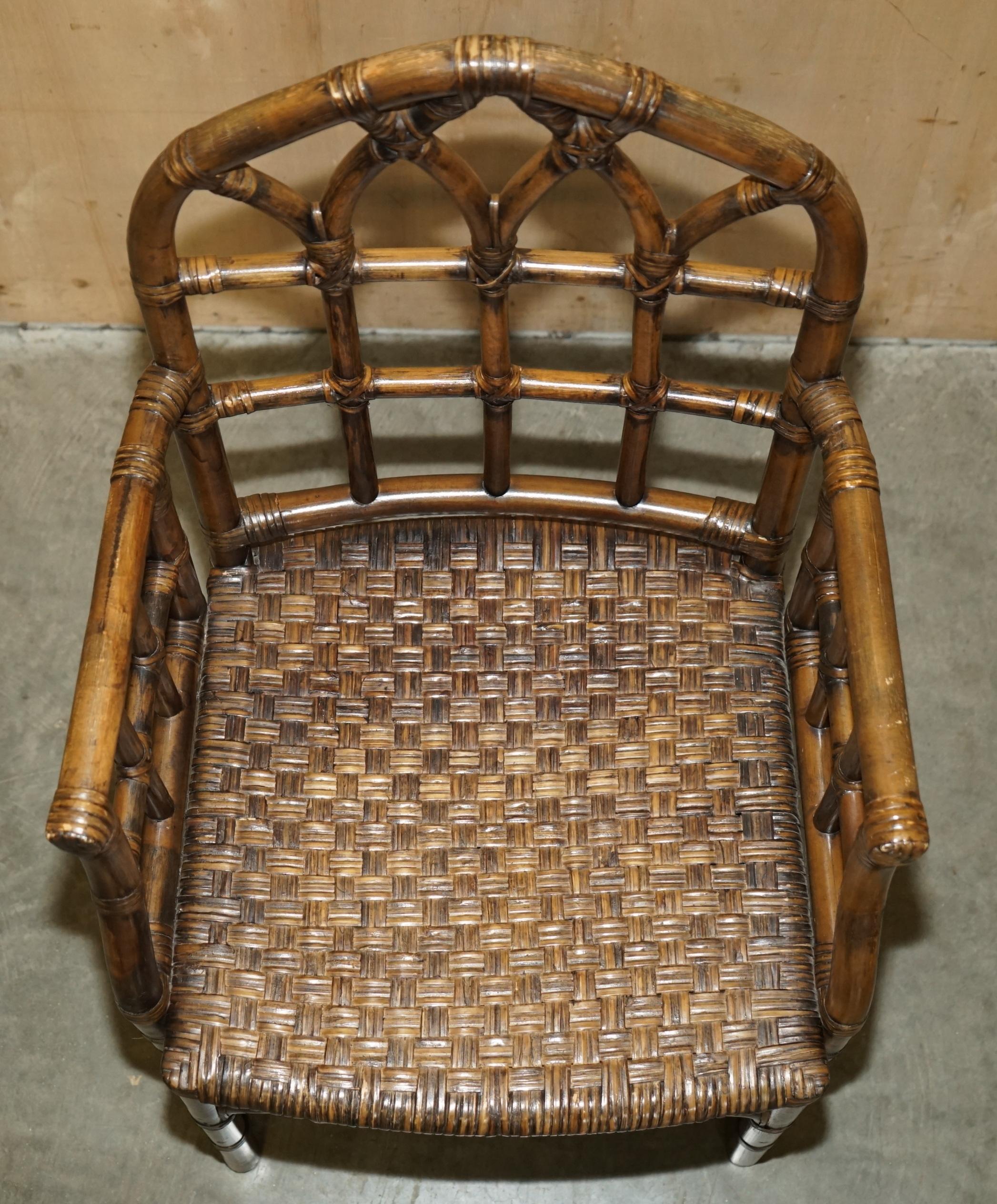 EXQUISITE PAIR OF MID CENTURY MCGUIRE RATTAN GOTHIC CATHEDRAL BACK ARMCHAIRs For Sale 11