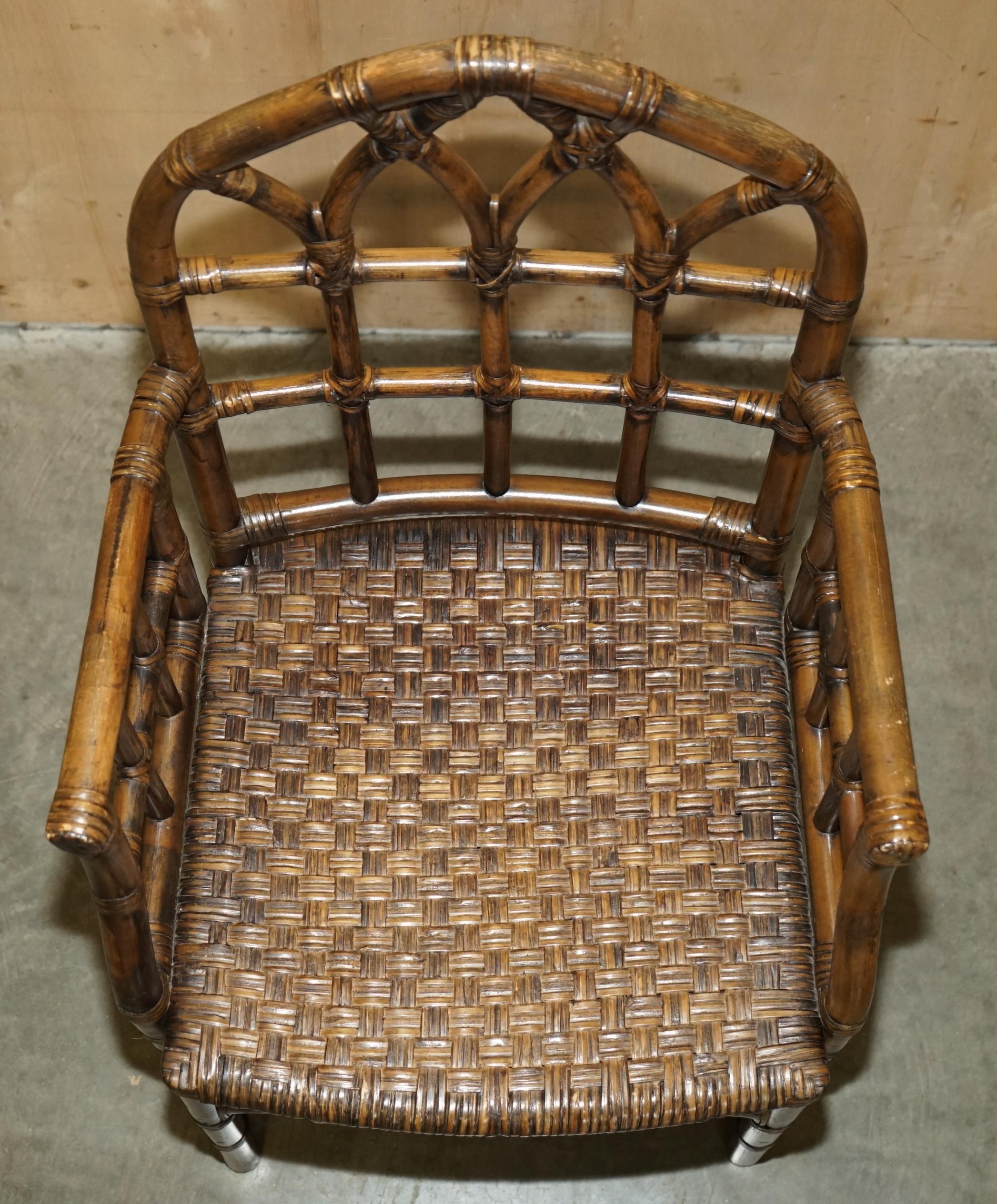 EXQUISITE PAIR OF MID CENTURY MCGUIRE RATTAN GOTHIC CATHEDRAL BACK ARMCHAIRs 10