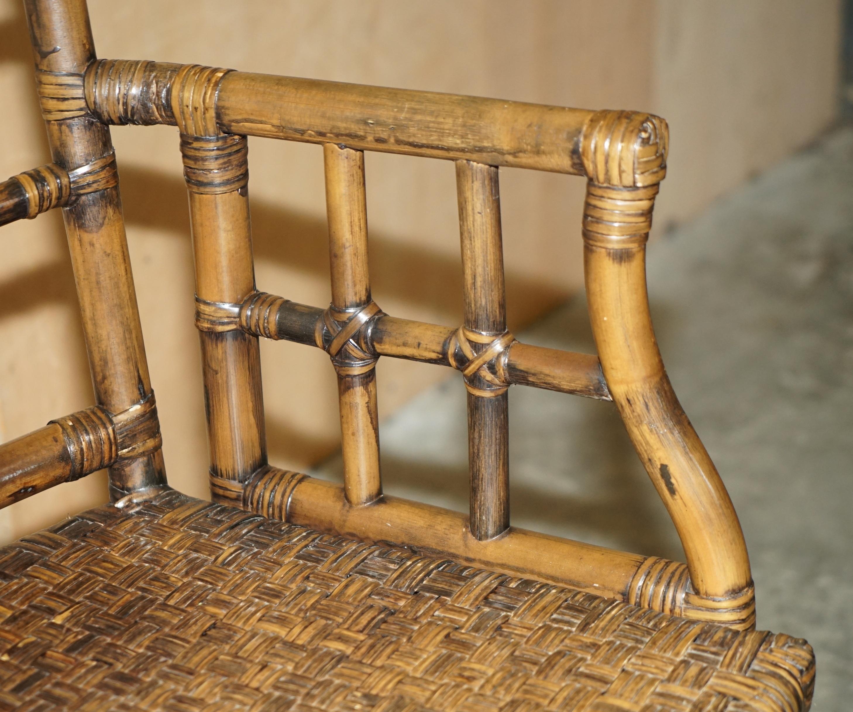 EXQUISITE PAIR OF MID CENTURY MCGUIRE RATTAN GOTHIC CATHEDRAL BACK ARMCHAIRs For Sale 12