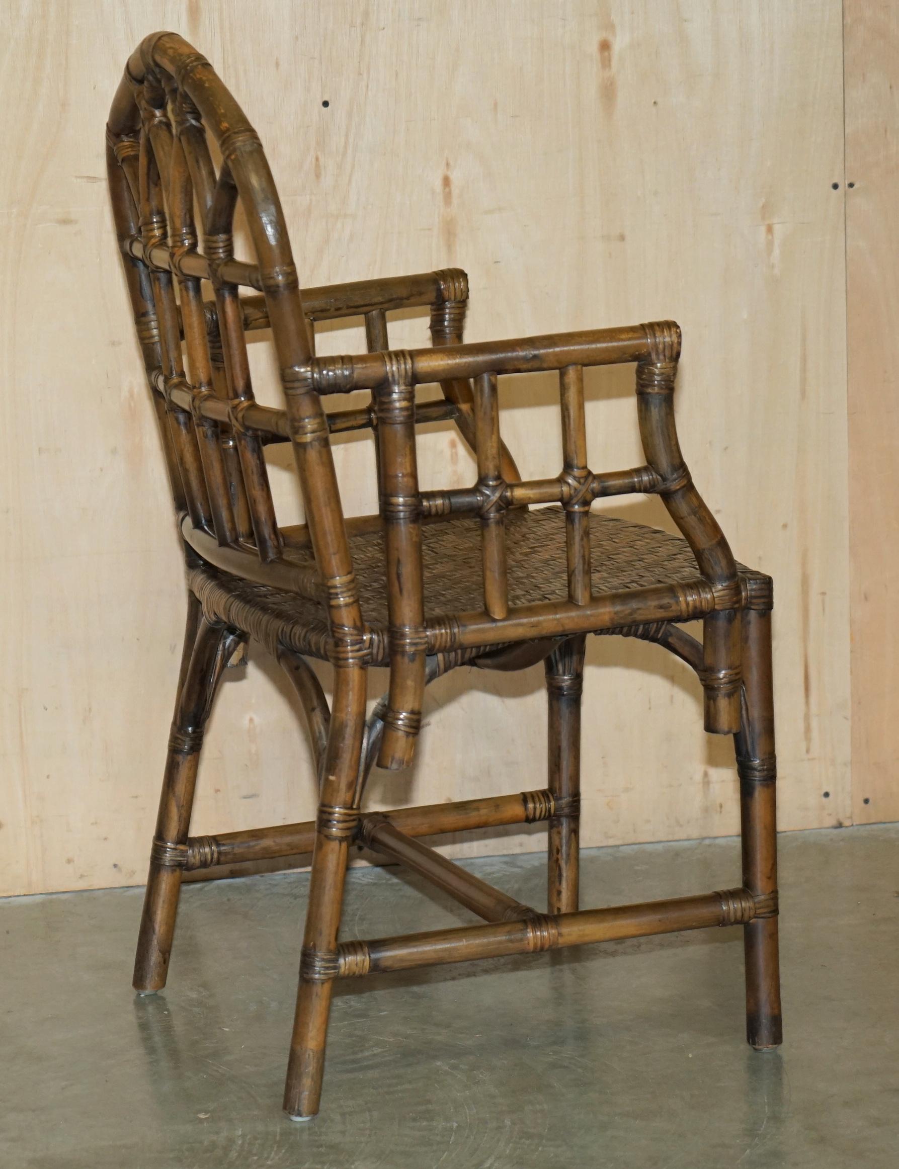 EXQUISITE PAIR OF MID CENTURY MCGUIRE RATTAN GOTHIC CATHEDRAL BACK ARMCHAIRs 12
