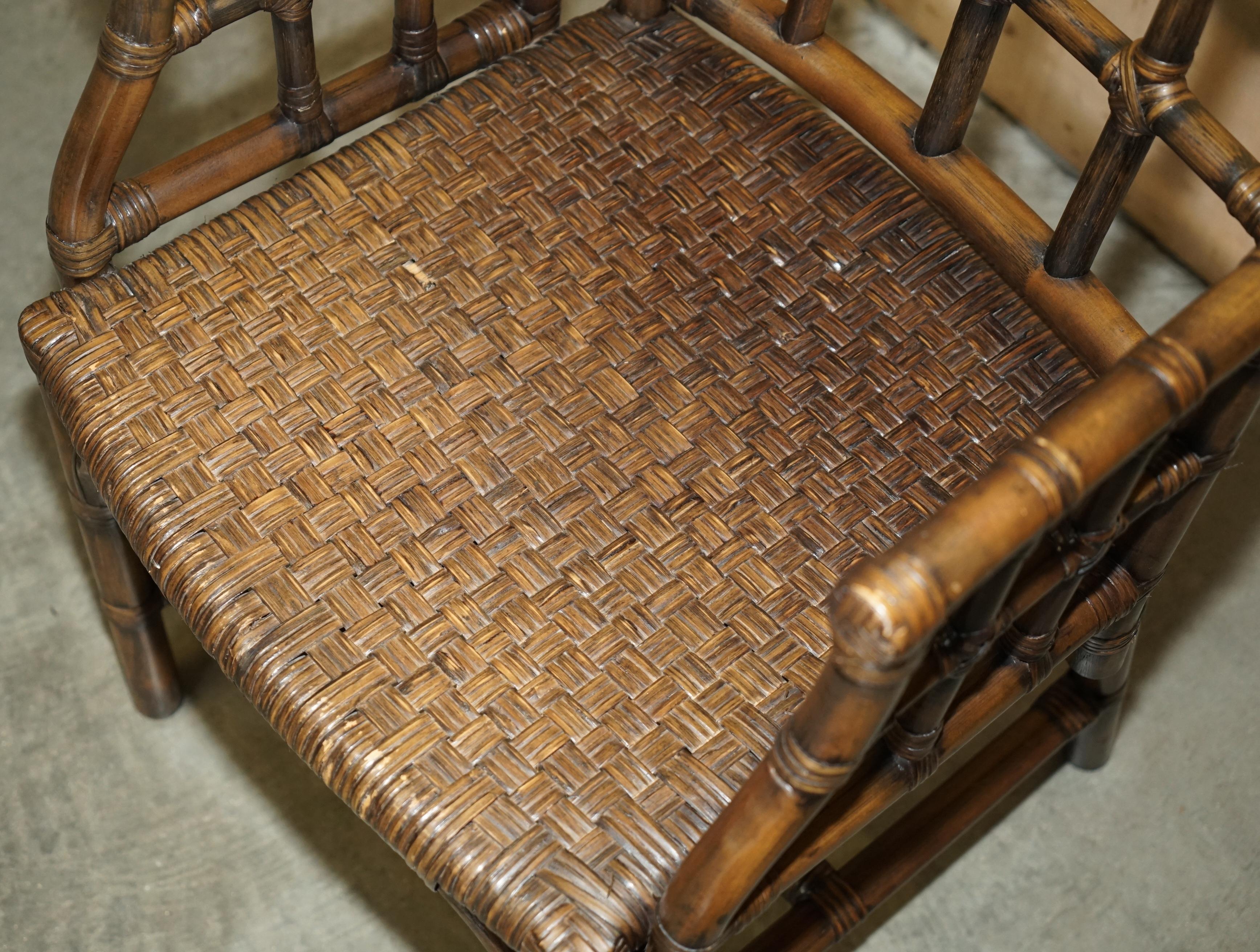 20th Century EXQUISITE PAIR OF MID CENTURY MCGUIRE RATTAN GOTHIC CATHEDRAL BACK ARMCHAIRs For Sale
