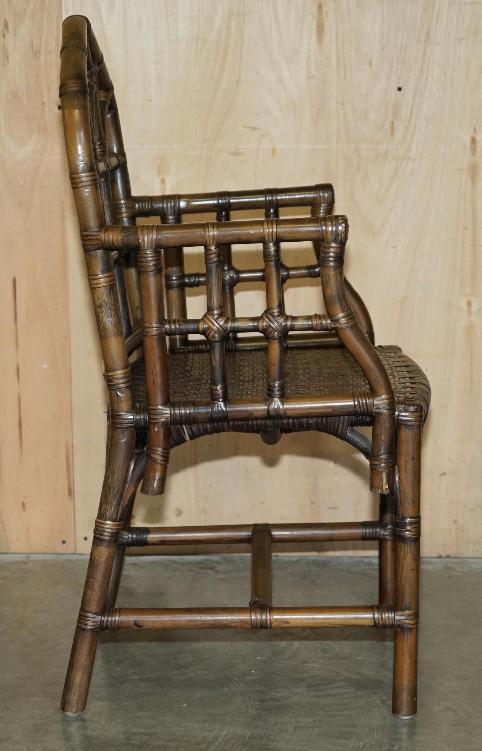 EXQUISITE PAIR OF MID CENTURY MCGUIRE RATTAN GOTHIC CATHEDRAL BACK ARMCHAIRs 1