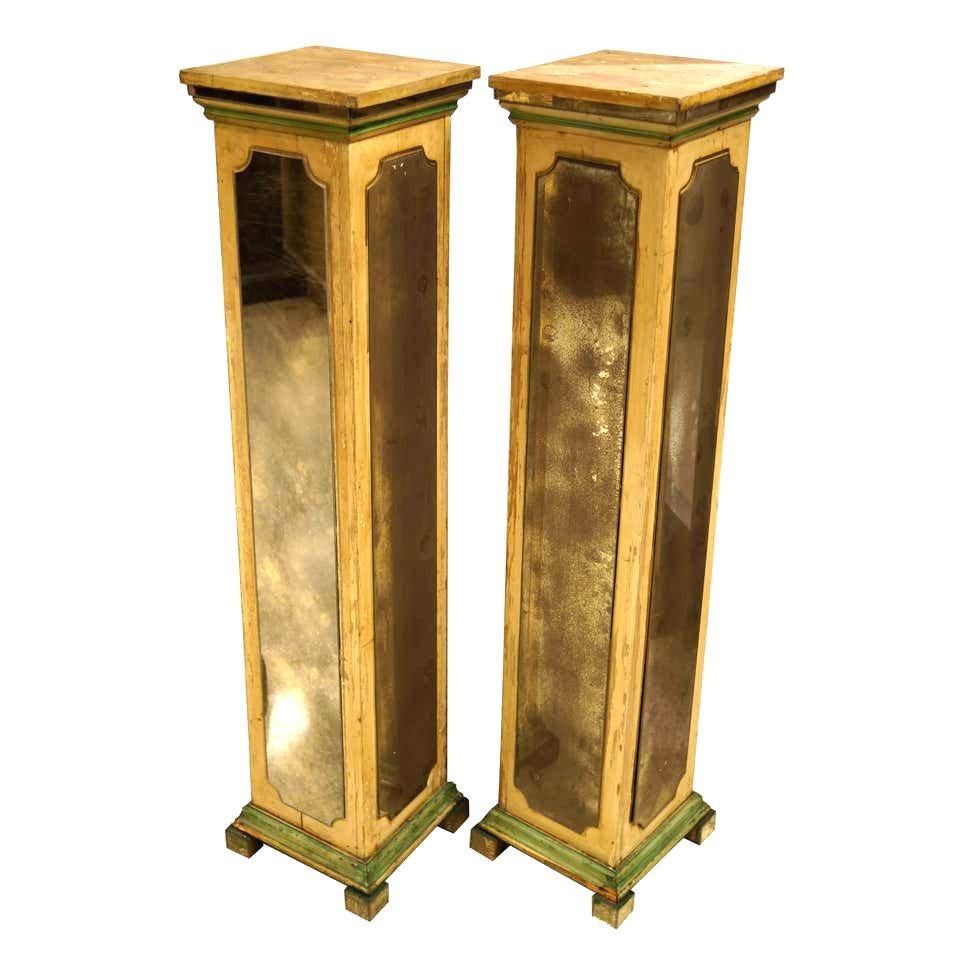 Exquisite Pair of Mirrored Pedestals in Style of Maison Jansen For Sale