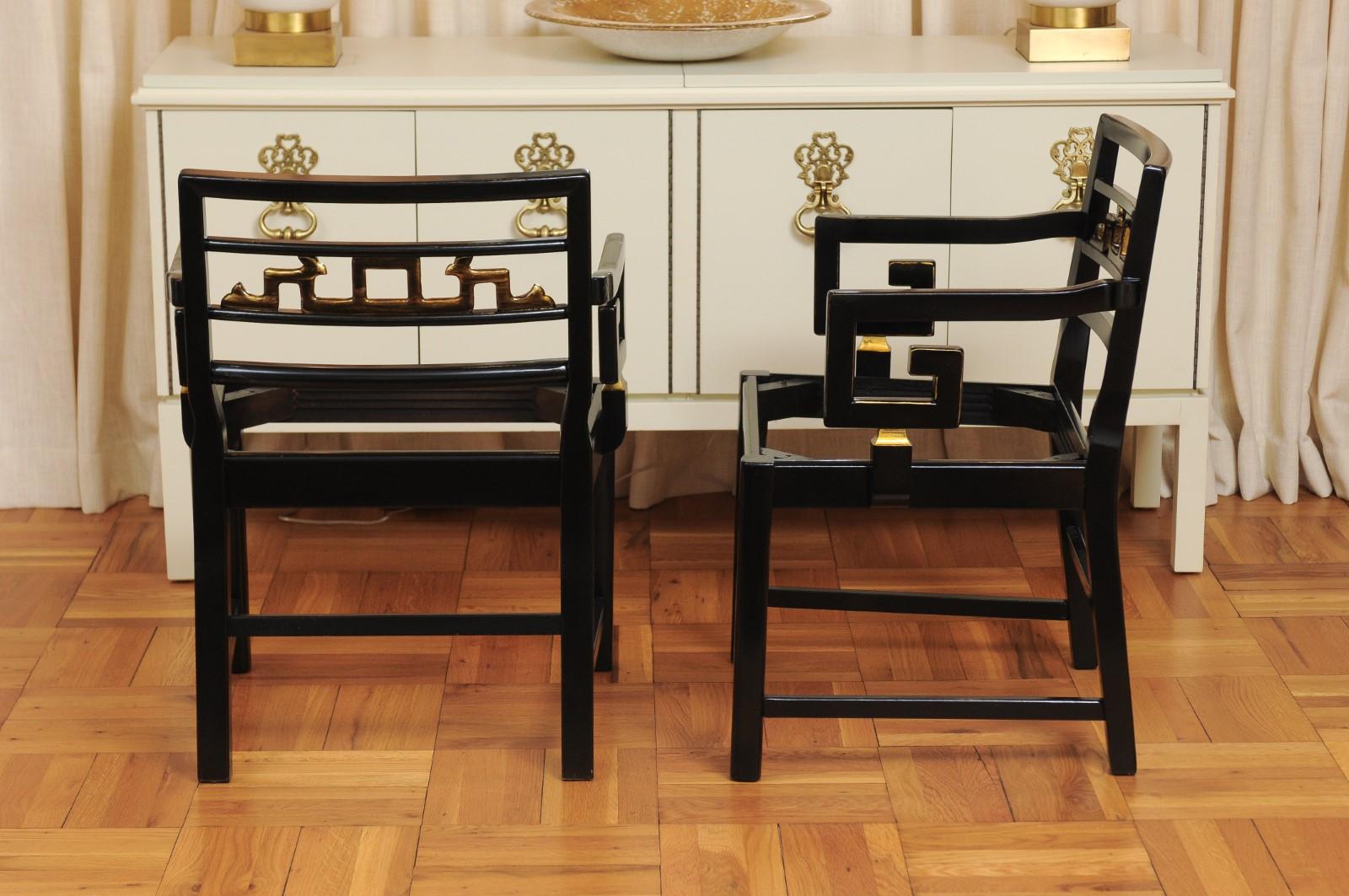 Exquisite Pair of Modern Chinoiserie Greek Key Armchairs by Baker, circa 1960 3