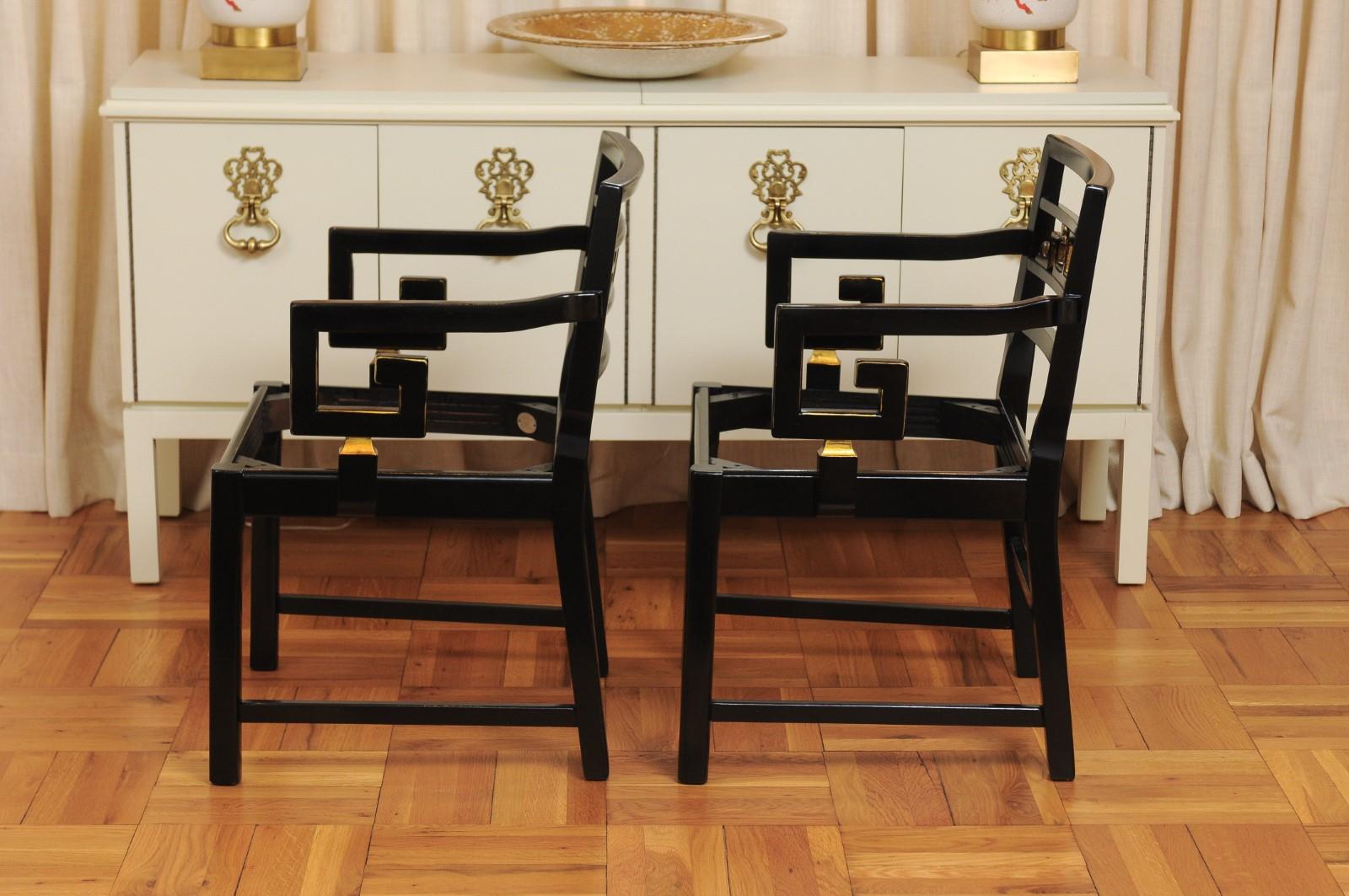 Exquisite Pair of Modern Chinoiserie Greek Key Armchairs by Baker, circa 1960 4