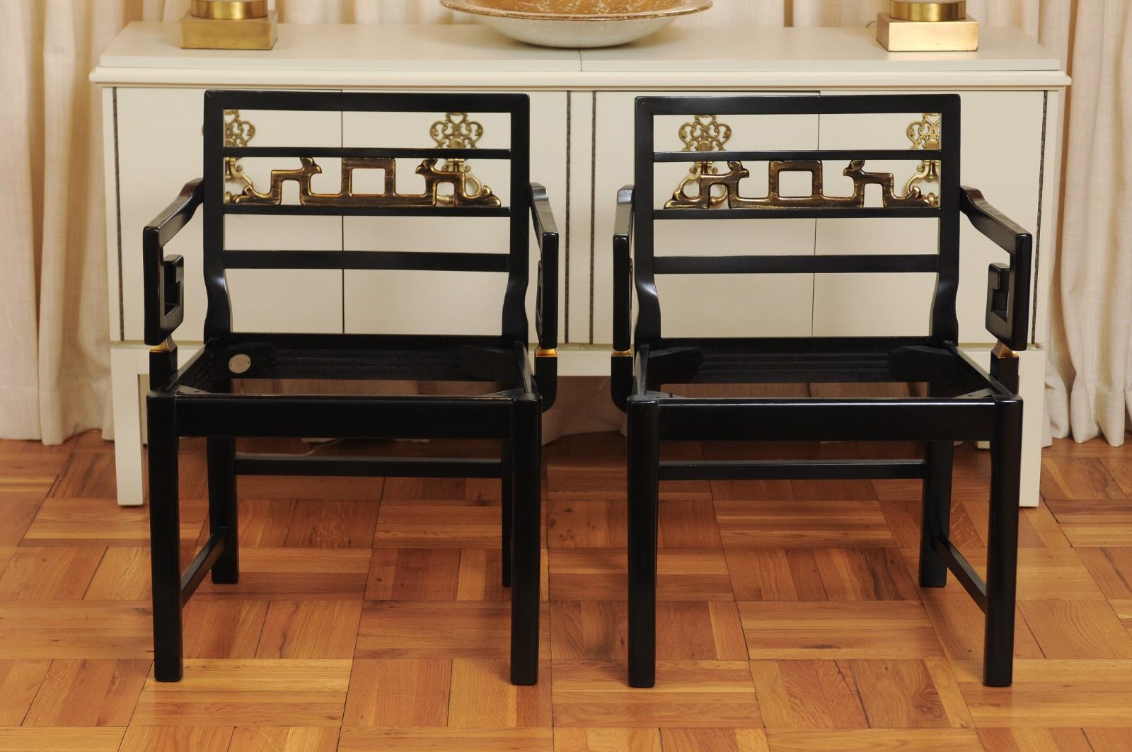 Exquisite Pair of Modern Chinoiserie Greek Key Armchairs by Baker, circa 1960 6