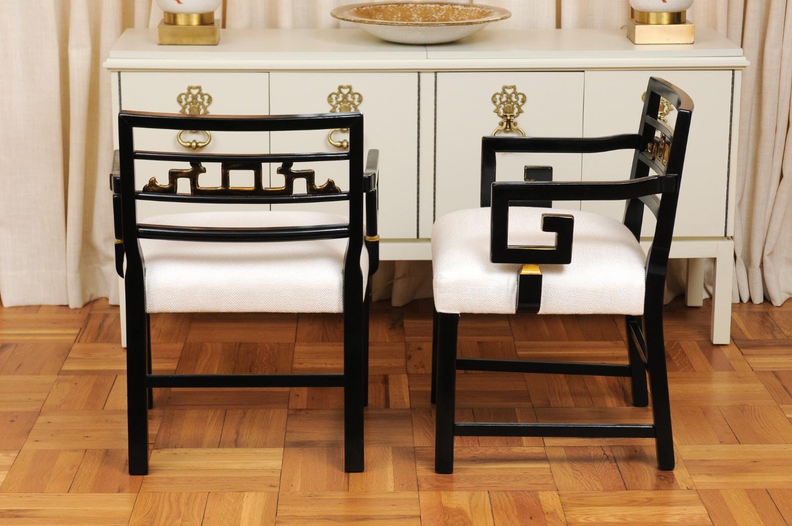 Exquisite Pair of Modern Chinoiserie Greek Key Armchairs by Baker, circa 1960 For Sale 4