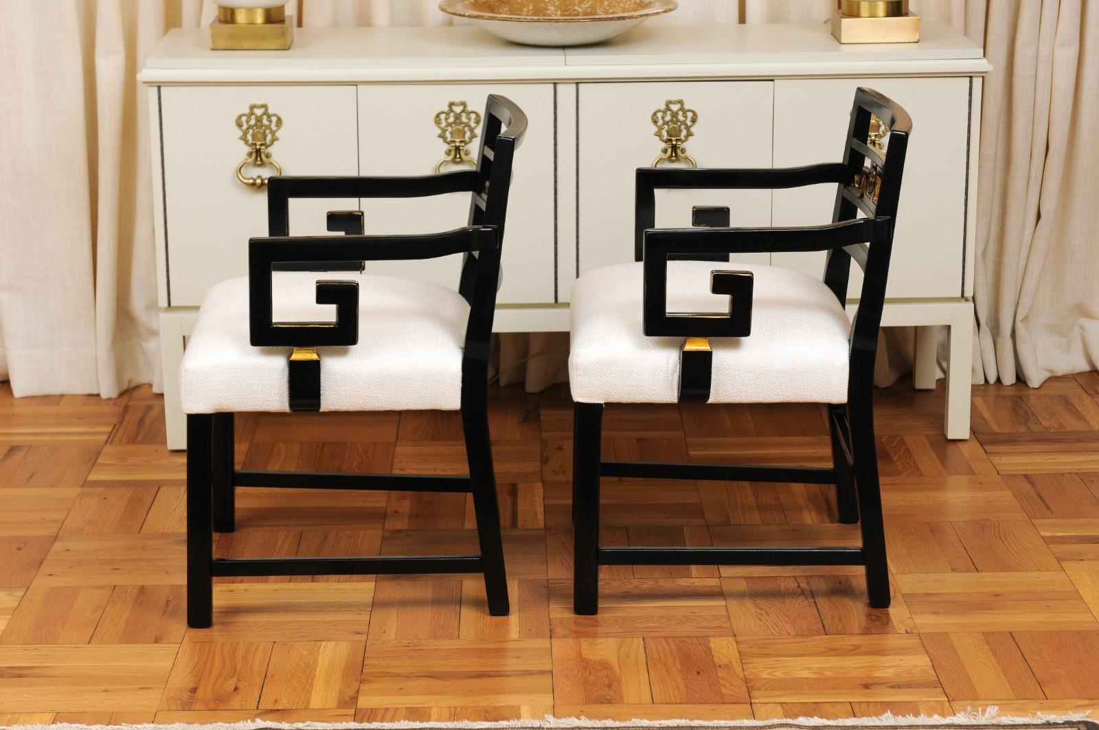 Exquisite Pair of Modern Chinoiserie Greek Key Armchairs by Baker, circa 1960 For Sale 6