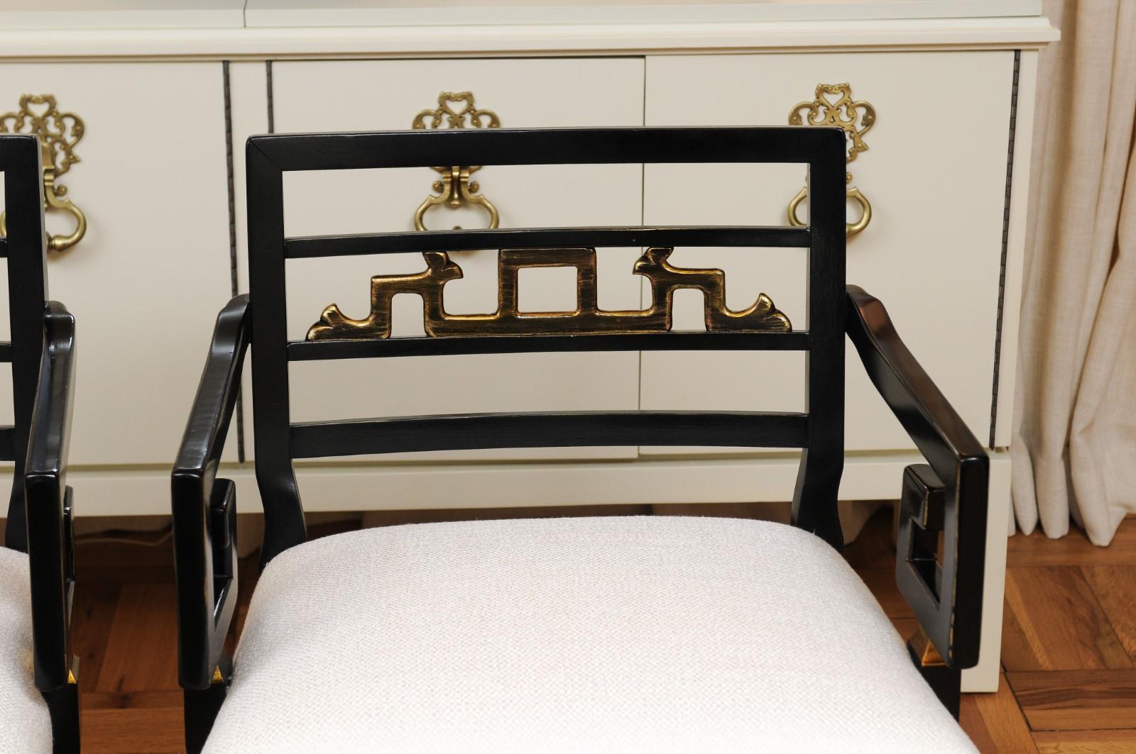 Magnifique paire de fauteuils modernes de style Chinoiserie avec motif de clé grecque par Baker, vers 1960 en vente 7