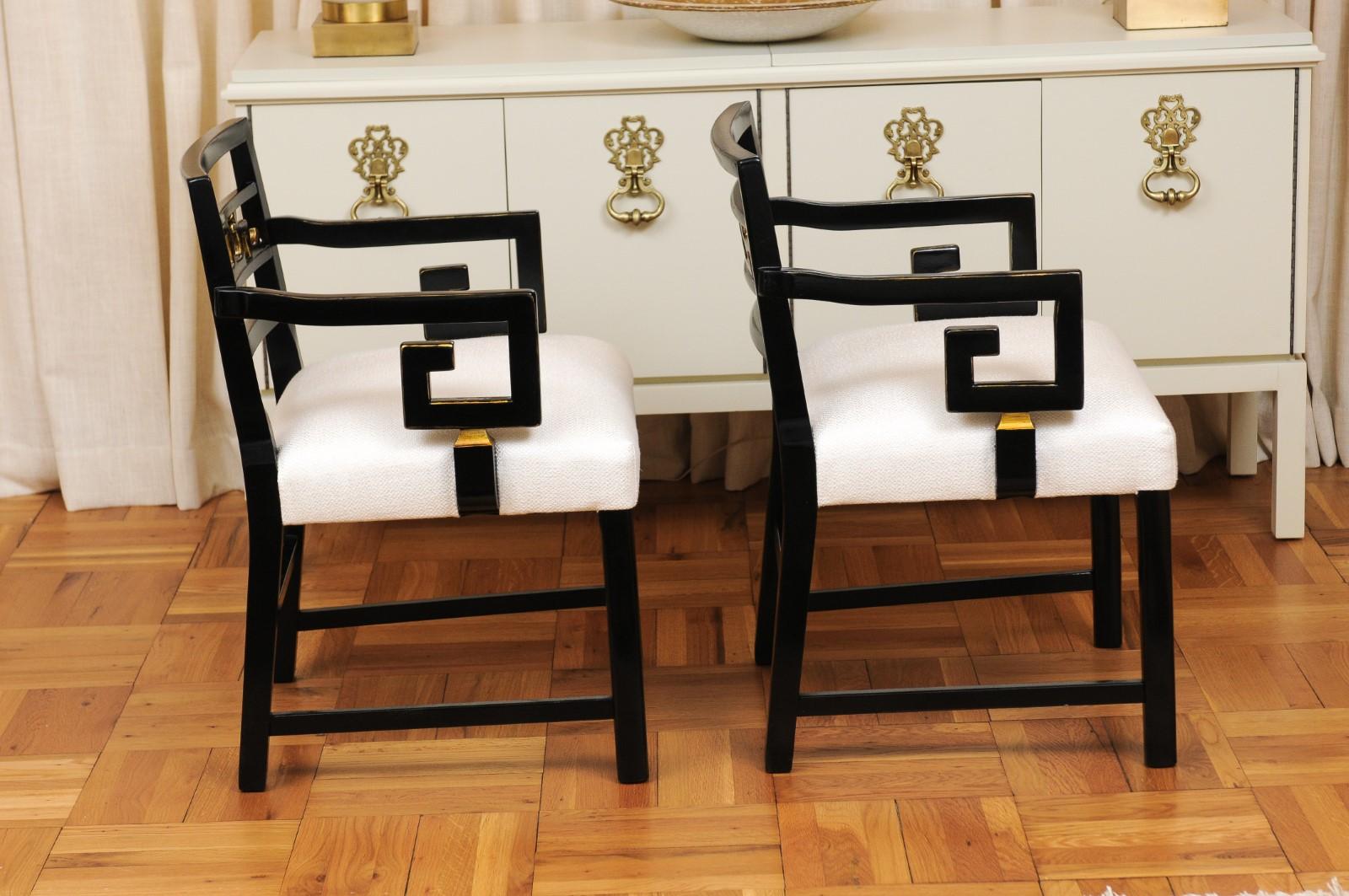 Exquisite Pair of Modern Chinoiserie Greek Key Armchairs by Baker, circa 1960 For Sale 1