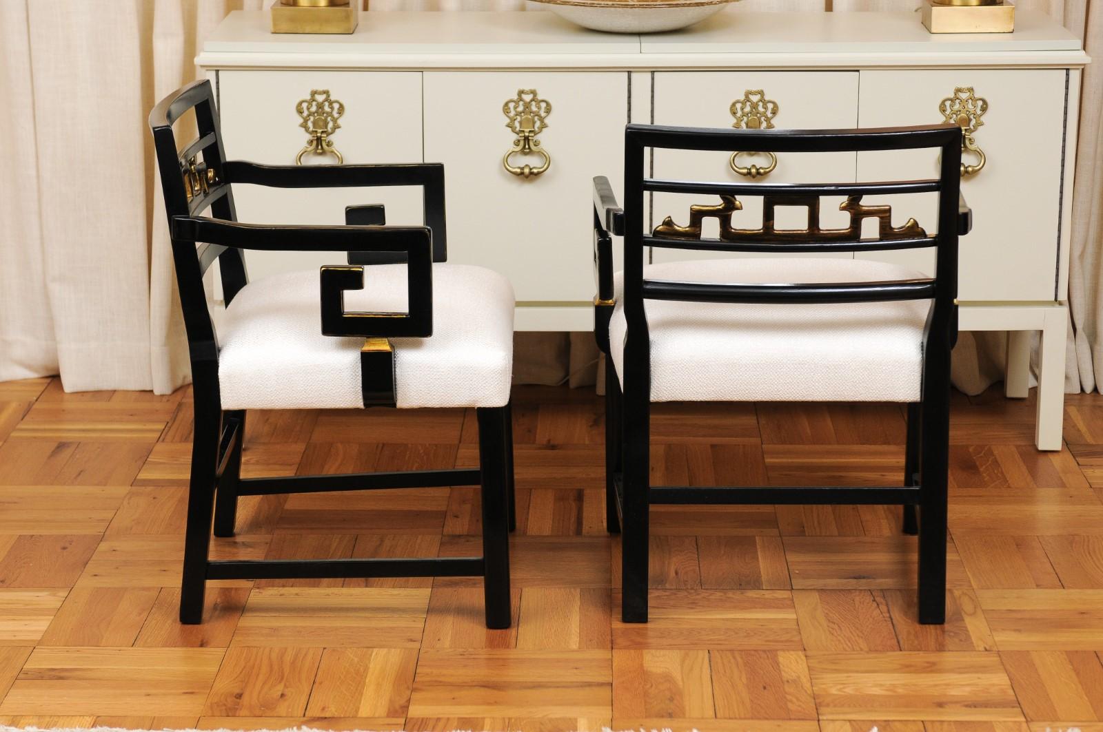 Exquisite Pair of Modern Chinoiserie Greek Key Armchairs by Baker, circa 1960 For Sale 2