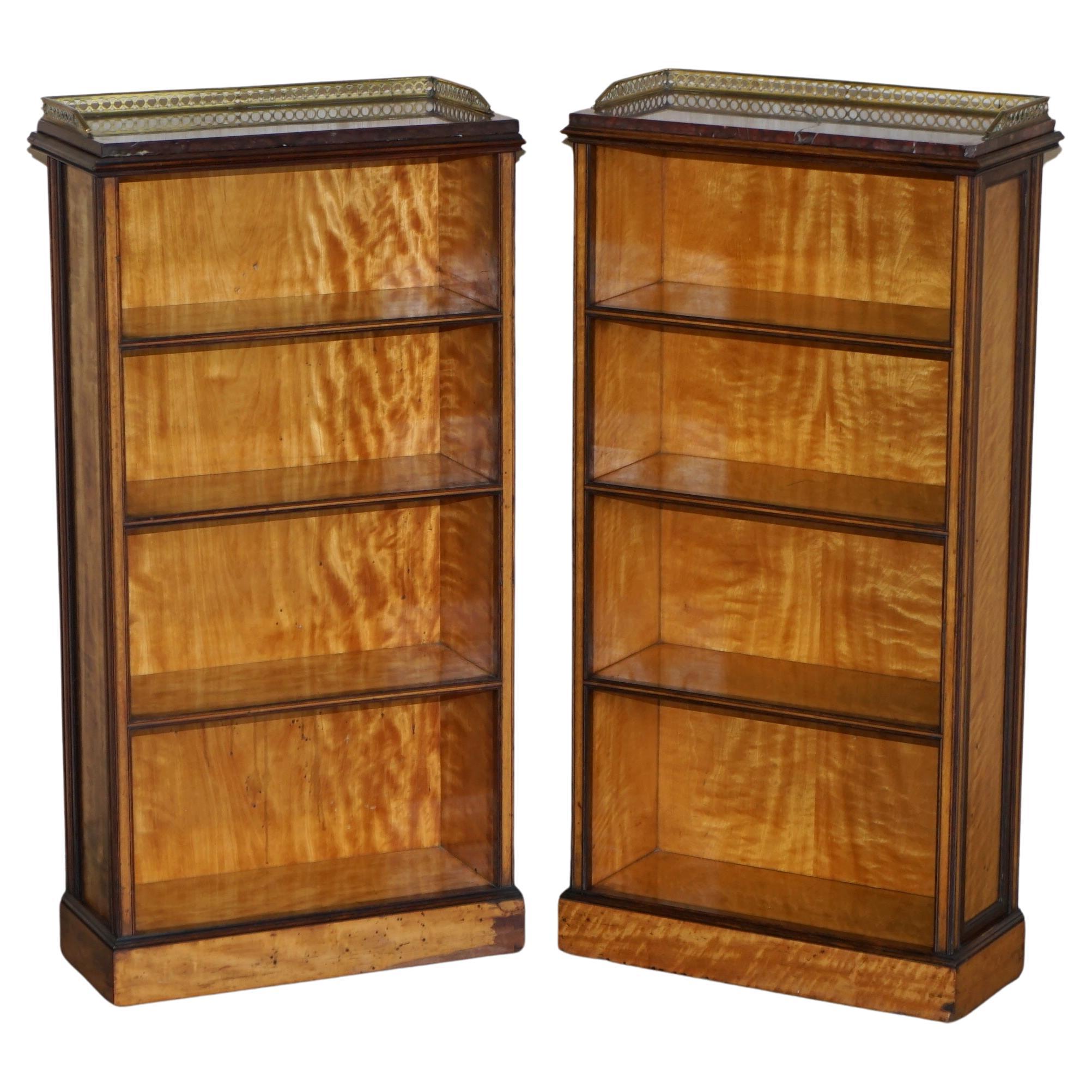 Exquisite Pair of Morison & Co Edinburgh Library Bookcases Brass Gallery Marble