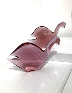 Exquisite Pair of Murano Pink Birds/Pigeons Glass Sculptures