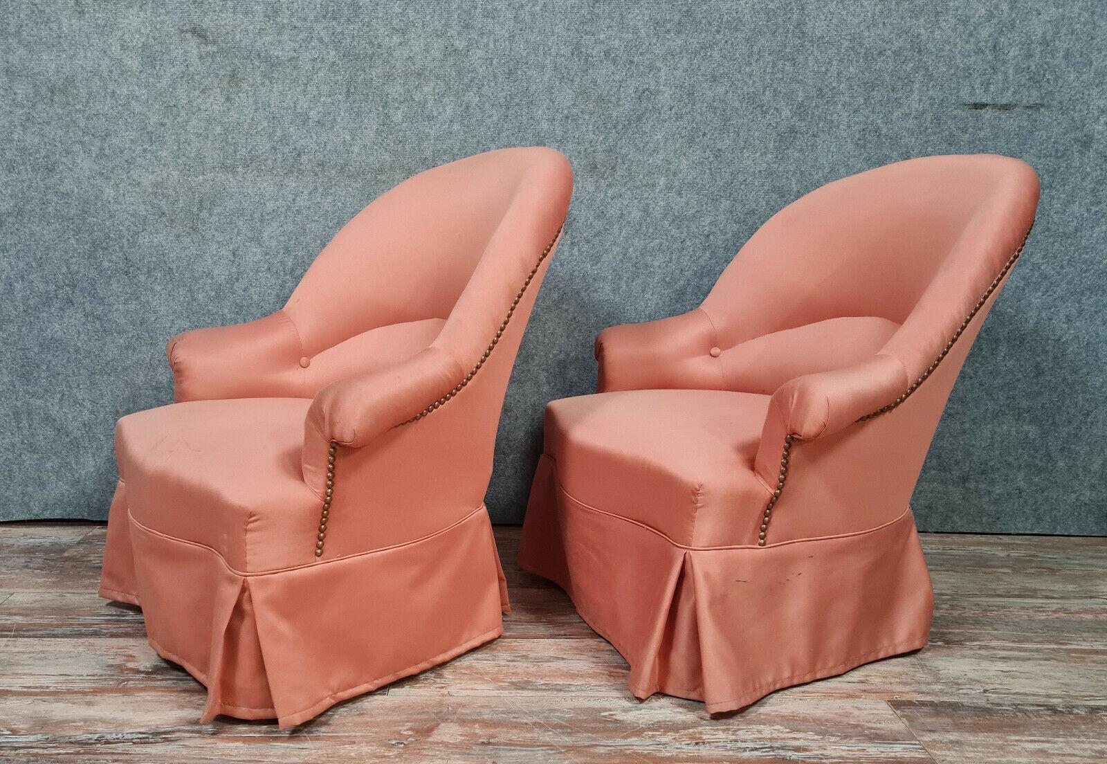 Soie Exquise paire de fauteuils Crapaud d'époque Napoléon III -1X09 en vente
