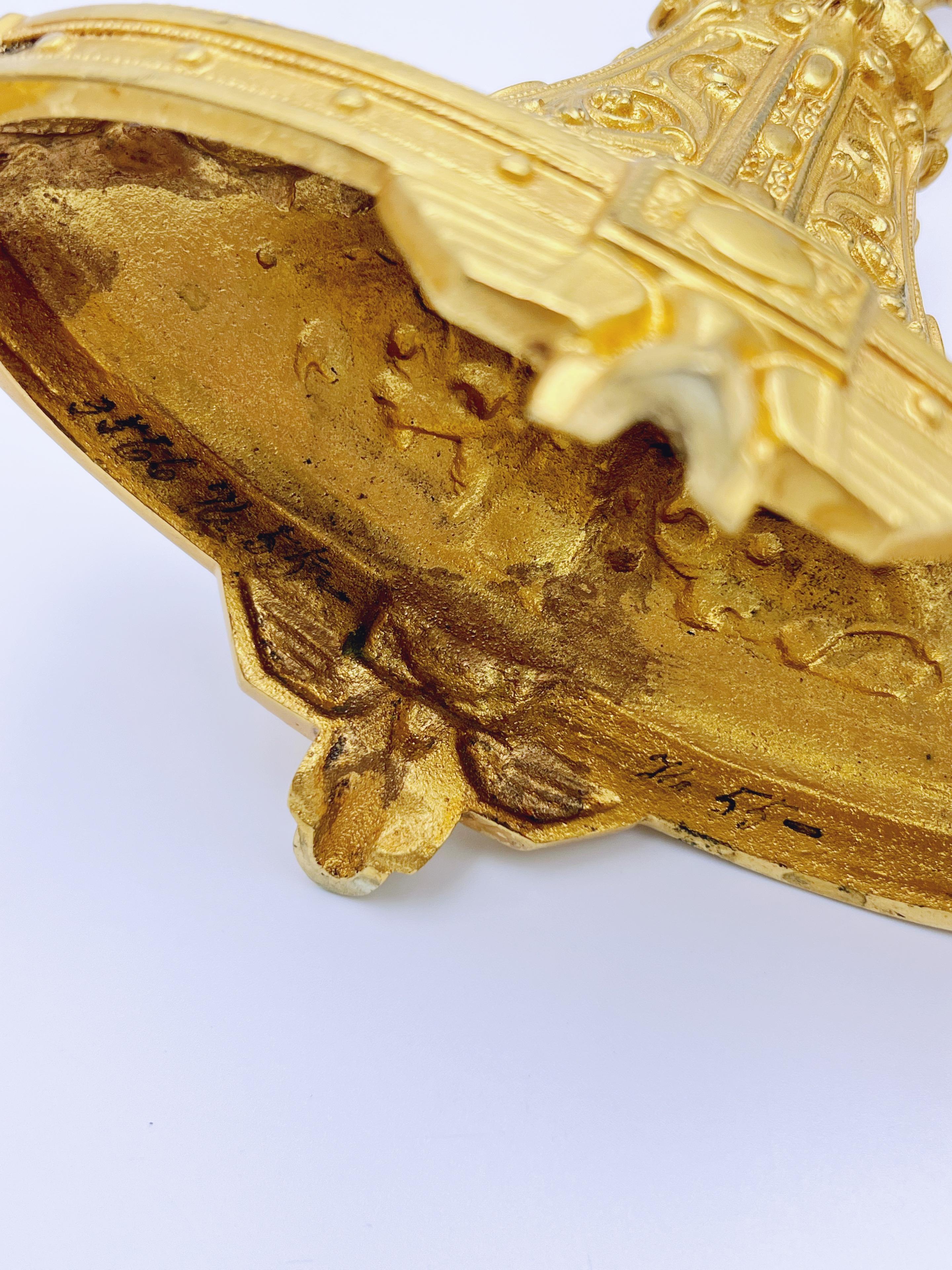Exquisite Pair of Neo-Gothic Gold-Plated Brass Candlesticks, c. 1850-1890 For Sale 5